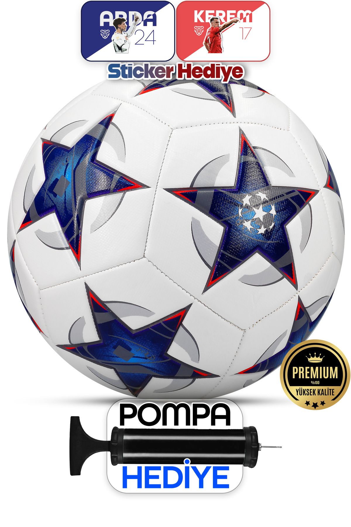Telvesse Pro Futbol Topu 2025 Maestro Şampiyonlar Ligi Pompalı Sert Zemin Halı Saha Futbol Topu No:5 Mavi