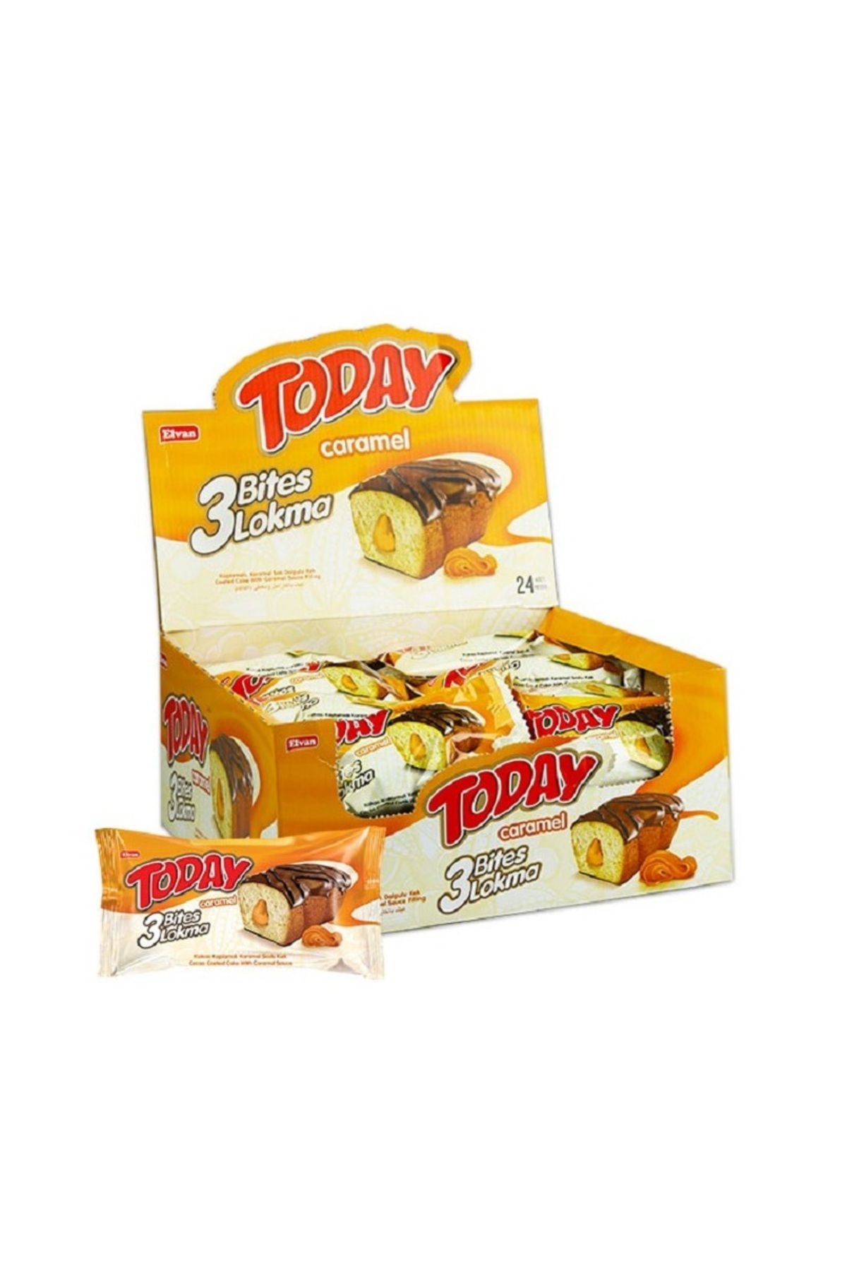 Elvan Today 3 Bites Karamelli Kek 40 Gr. 24 Adet (1 Kutu)