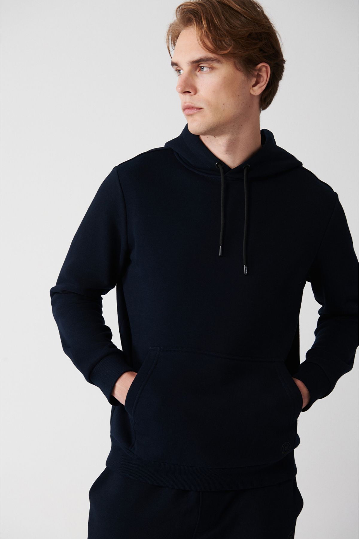 Avva Erkek Lacivert Kapüşonlu 3 Iplik Şardonlu Pamuklu Sweatshirt E001018
