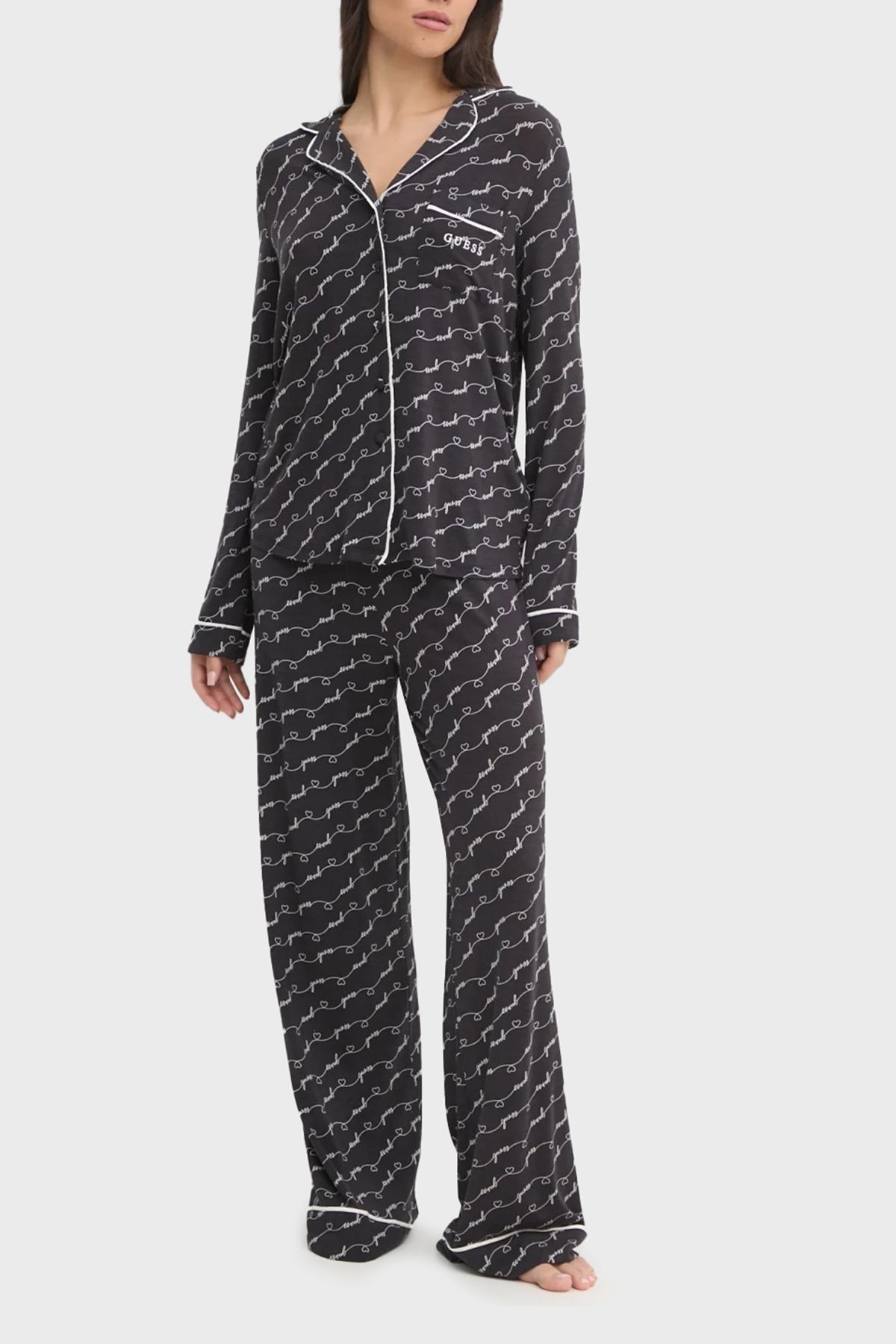 Guess Sasha Desenli Regular Fit Yüksek Bel Bol Paça Modal Pijama Takımı O5RX08KCIN2 PİJAMA TAK