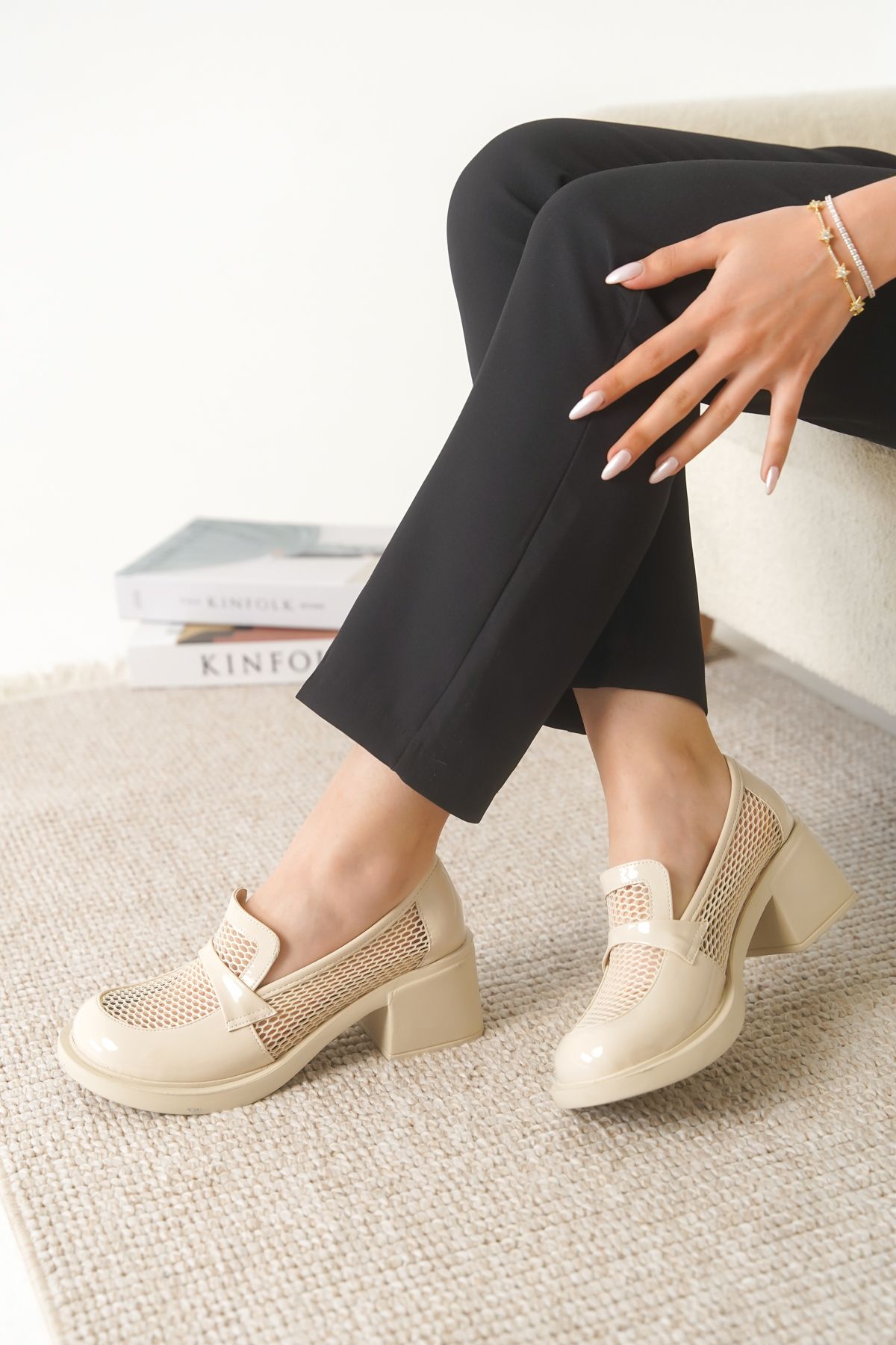 Cananın Pabuçları İNT 7222 FİLELİ KALIN TOPUKLU LOAFER