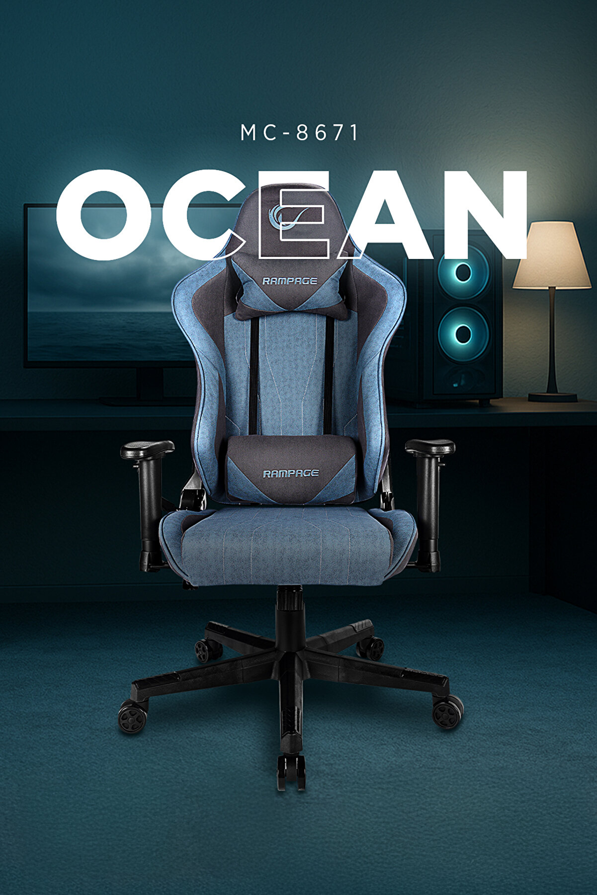 Rampage MC-8671 Ocean Mavi/Gri Oyuncu Koltuğu - Premium Oyun Deneyimi