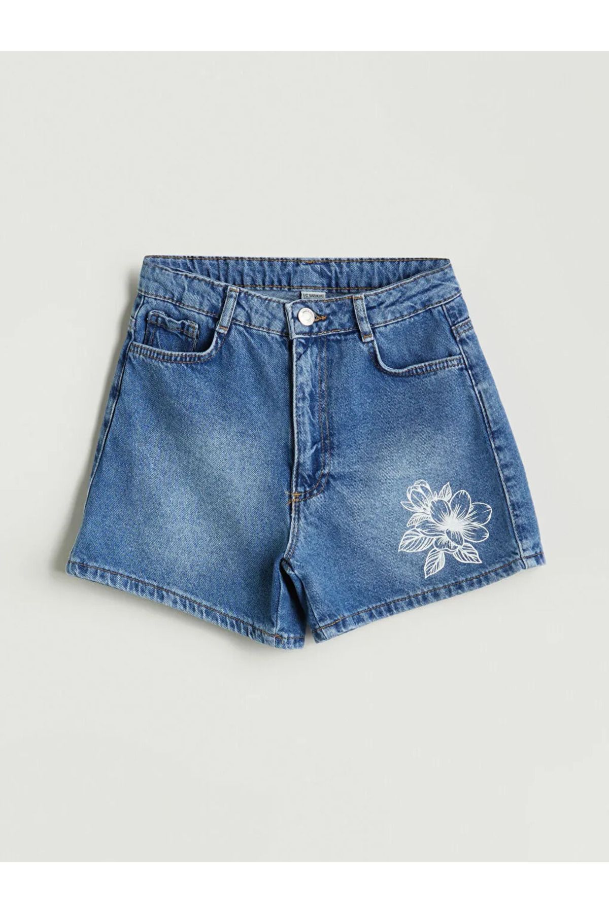 LC Waikiki LCW Kids Indigo Çiçekli Kız Çocuk Jean Şort
