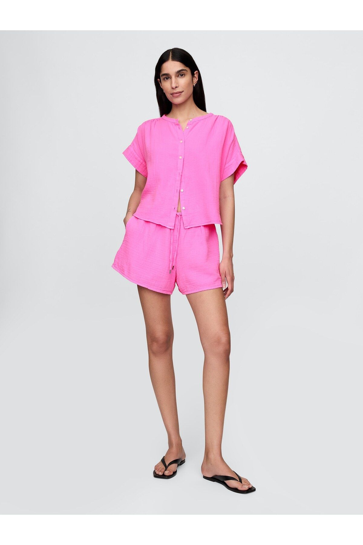 GAP Kadın Pembe Crinkle Gauze Easy Şort