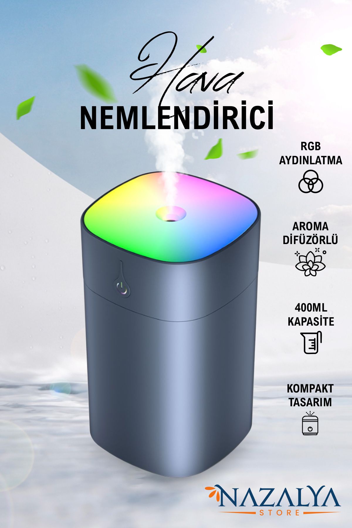 Nazalya 400 ml Ultrasonik Hava Nemlendirici Buhar Makinesi Ve Aroma Difüzörü - Gri Renk
