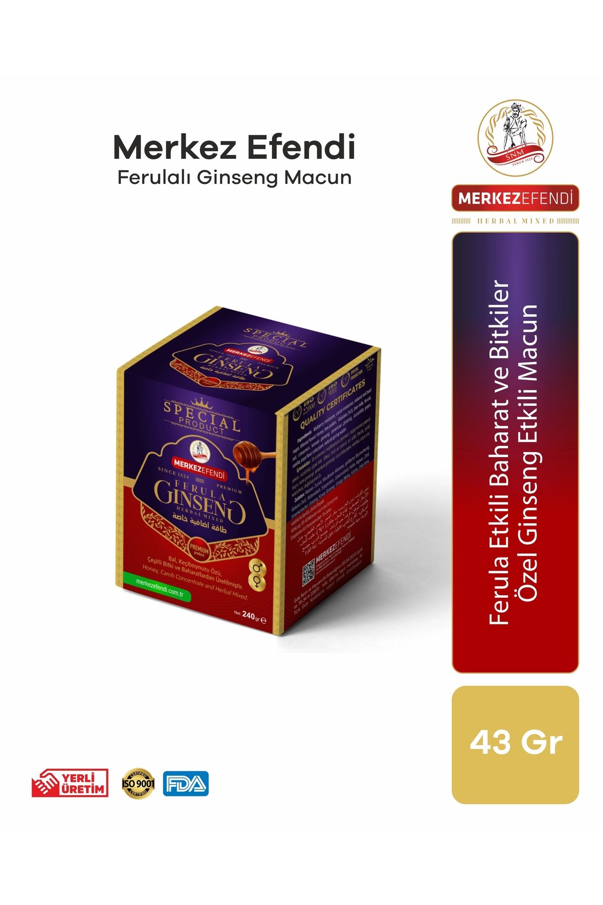 Merkez Efendi Mesir Macunu Performans Serisi 43 gr Ginseng Ve 10adet Tek Kullanımlık Ferula Mesir Macunu