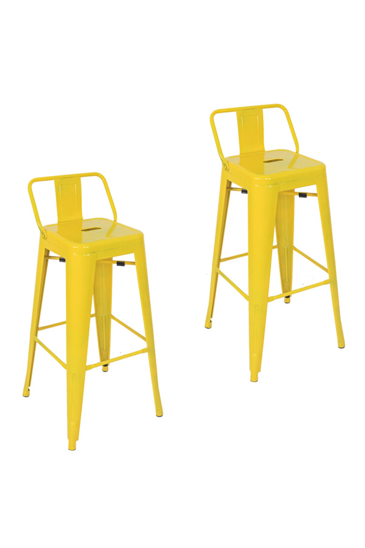 Komposan Tolix Sırtlı Metal Bar Tabure(2 Adet)