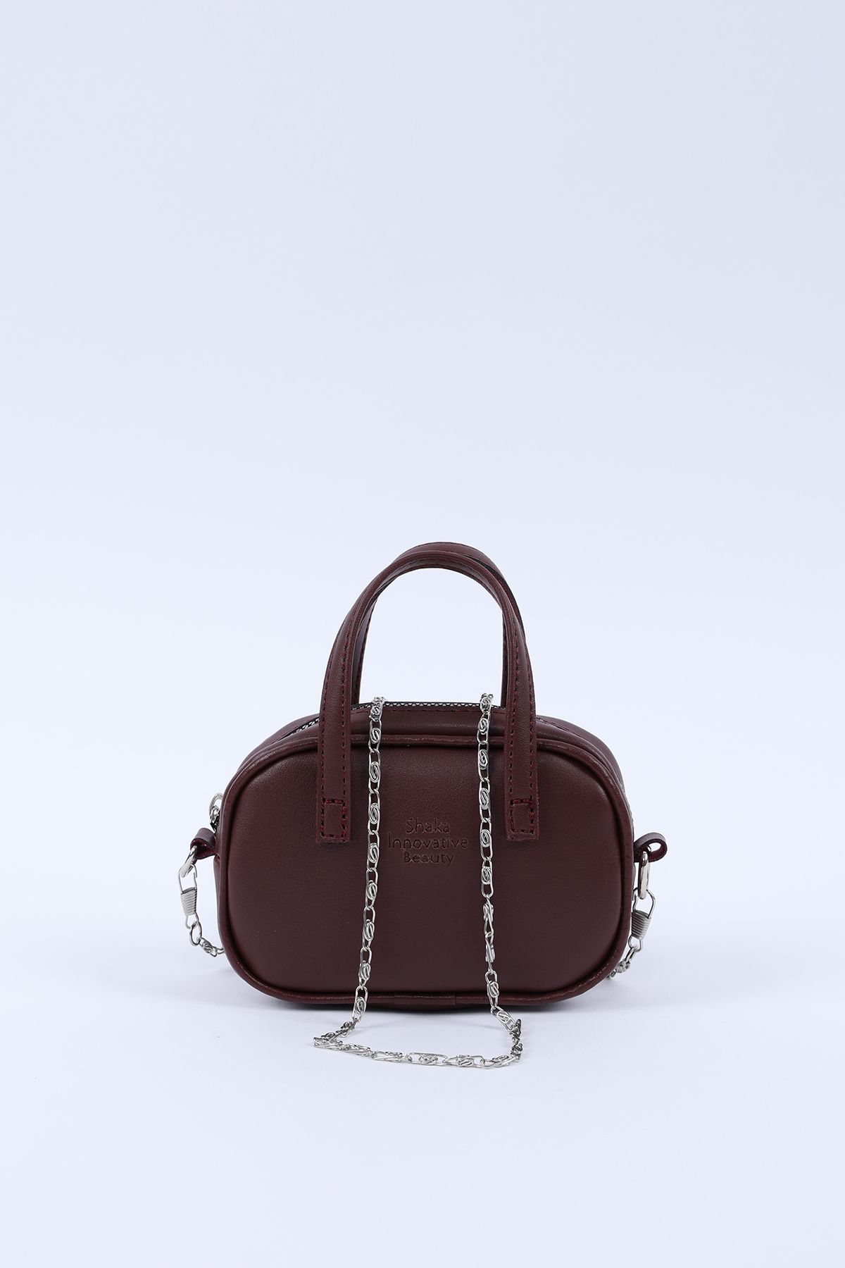 Shaka Bordo Shk228 Suni Deri, Tek Bölmeli, Zincir Askılı,Fermuarlı, Mini El Ve Omuz Çantası