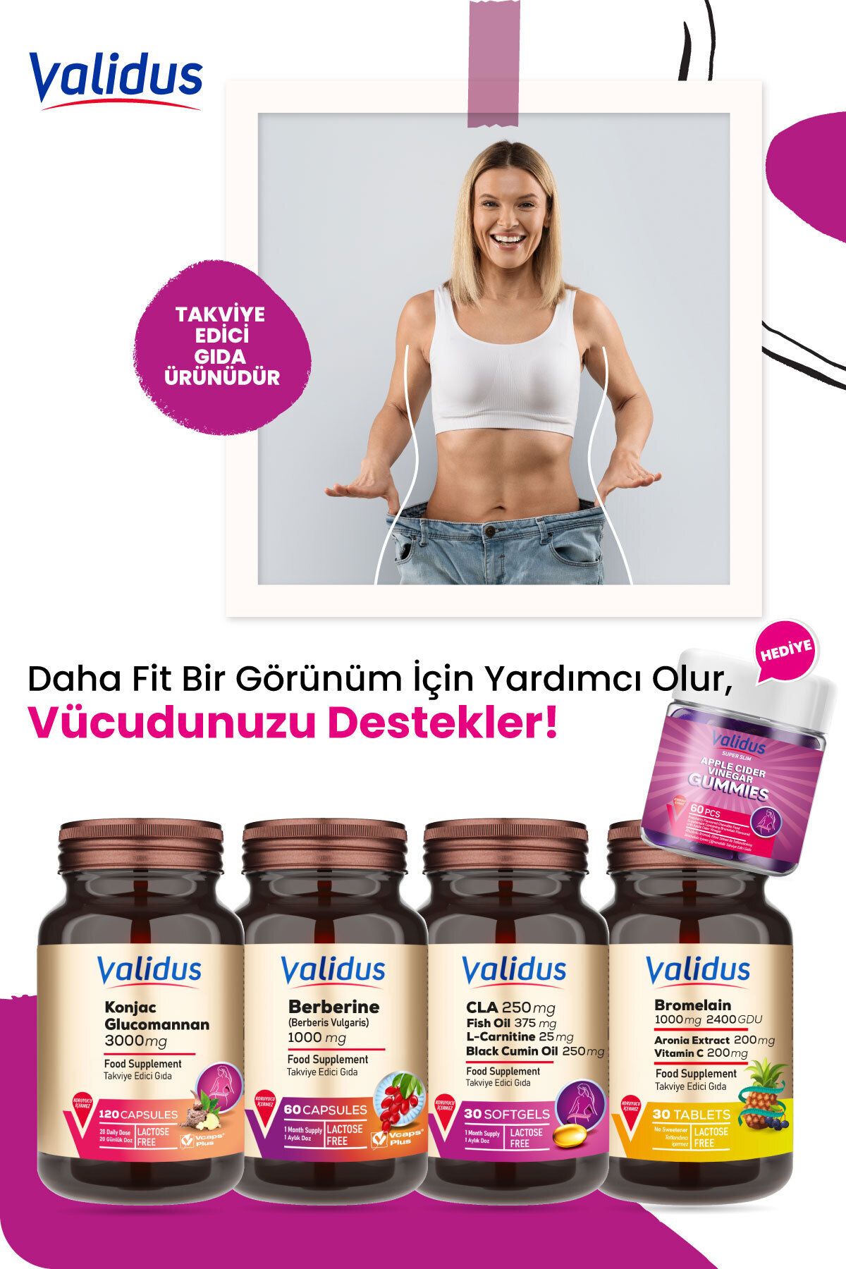 Validus Slimming Set - Bromelain - Glukomannan - Berberin - Cla - Apple Cider