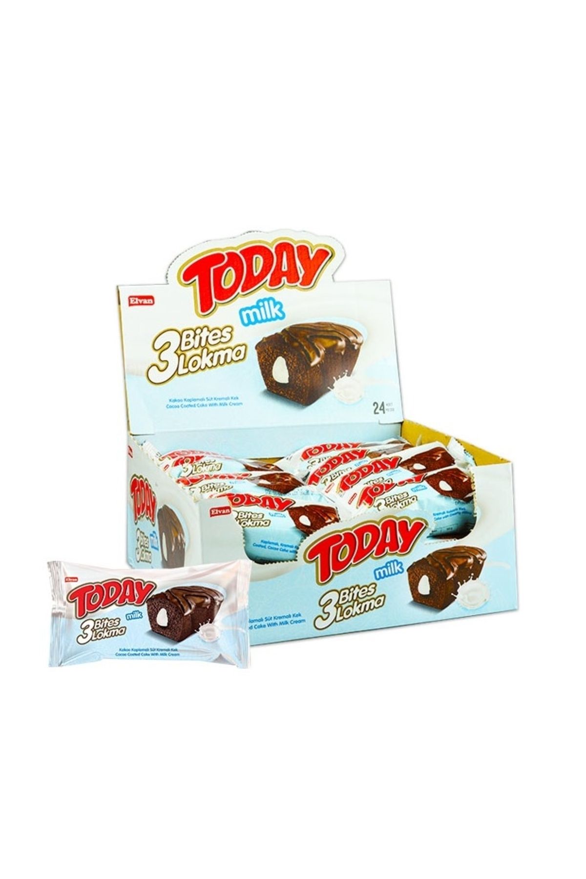 Elvan Today 3 Bites Sütlü Kek 40 Gr. 24 Adet (1 Kutu)