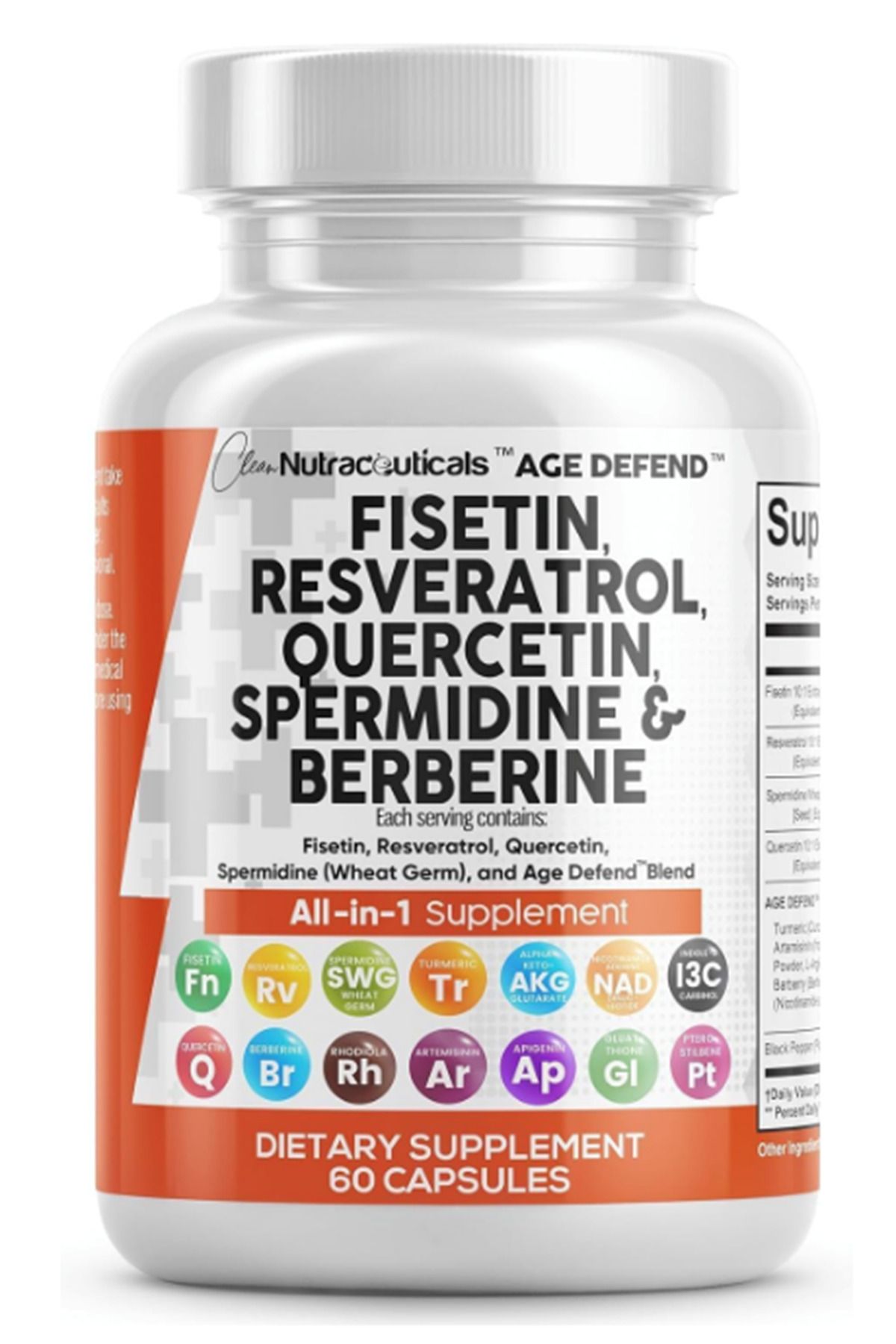 Clean Nutraceuticals Fisetin Quercetin Resveratrol with Spermidine Wheat Germ Extract - Berberine,