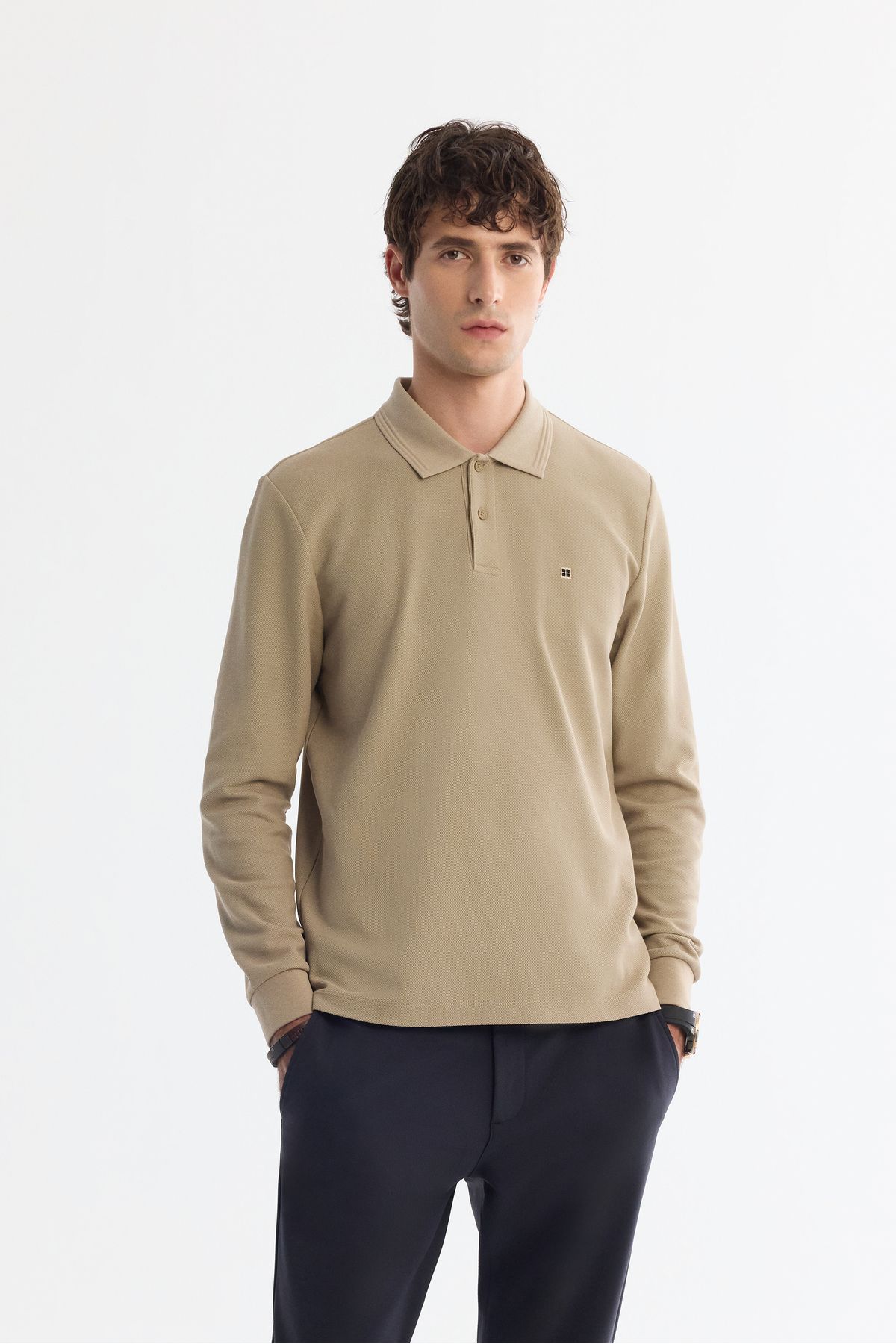 Avva Erkek Vizon 2 Düğmeli Pamuklu Polo Yaka Sweatshirt B001080