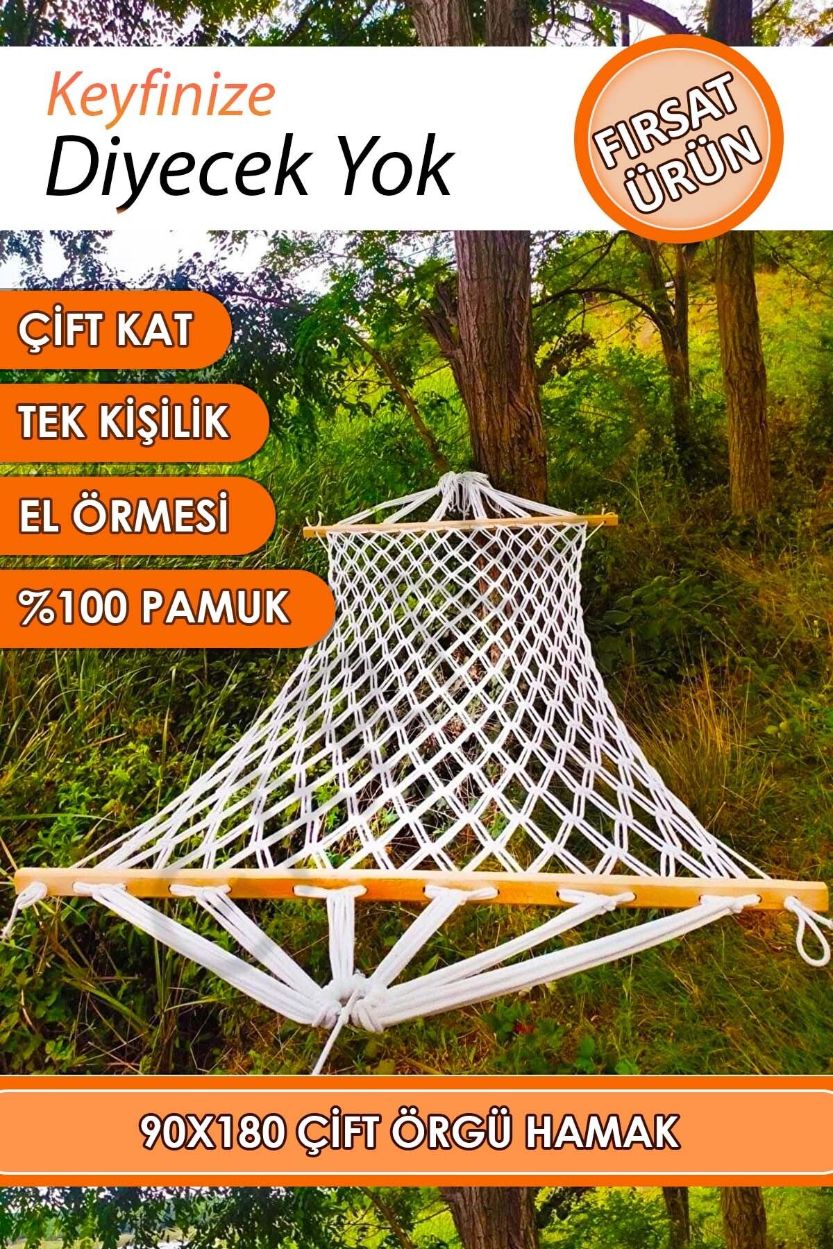 garaccu Kaliteli %100 Pamuk Salıncak Hamak El Örmesi Makrome Çift Katlı Tek Kişilik Lüks Hamak 90x180 cm