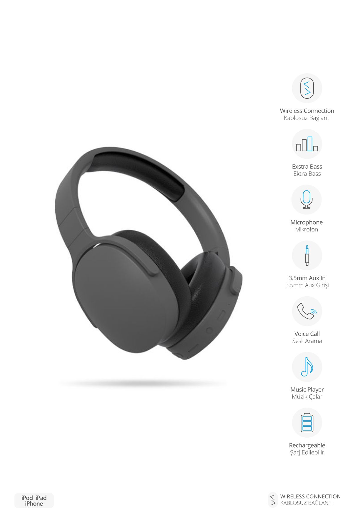 Piranha 2215 Kablosuz Bluetooth Kulak Üstü Kulaklık / IOS & Android Uyumlu Şarjlı Wireless Kulaklık
