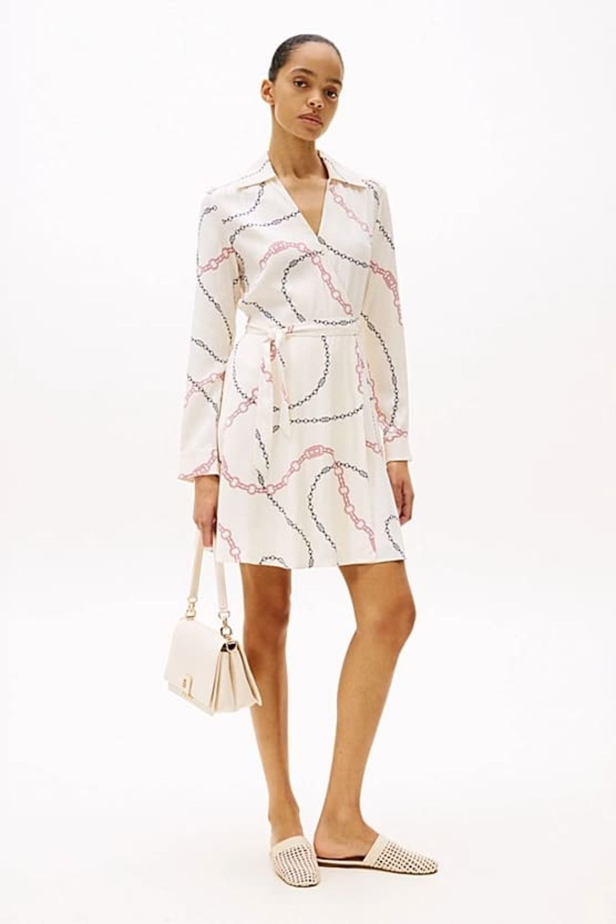 Tommy Hilfiger Kadın Th Fluid Viscose Mini Wrap Elbise - Ekru
