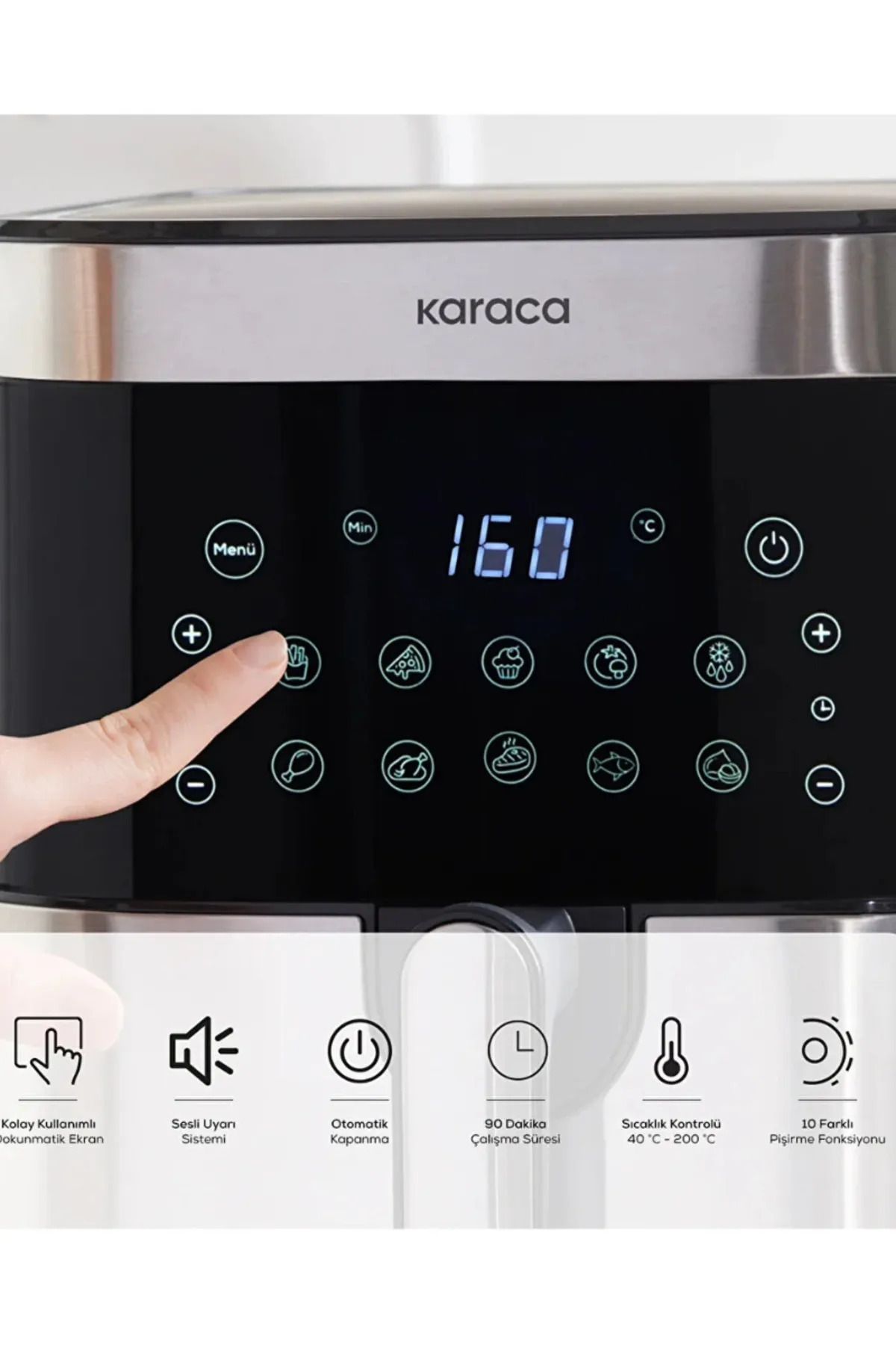 Karaca Xxxl 8 Litre Aile Boyu Hacim, Dijital Ekranlı 10 Farklı Pişirme Fonksiyon Geniş Hazne Airfryer