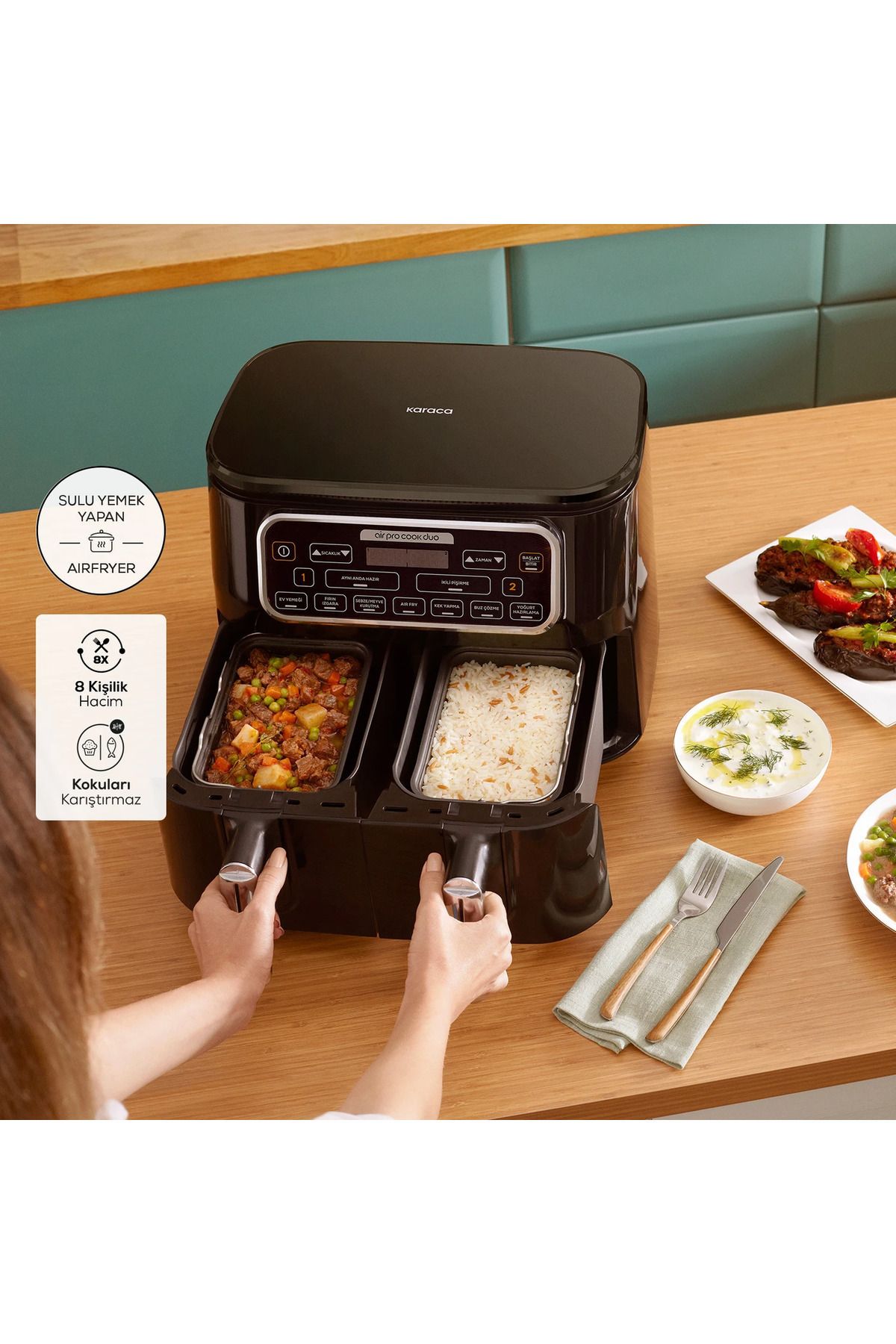Karaca Ev Yemeği/Fritöz /Fırın-Izgara / Kek Yapma / Yoğurt Hazırlama 8 Kişilik XXXL 8 LT 3İN1 Airfryer