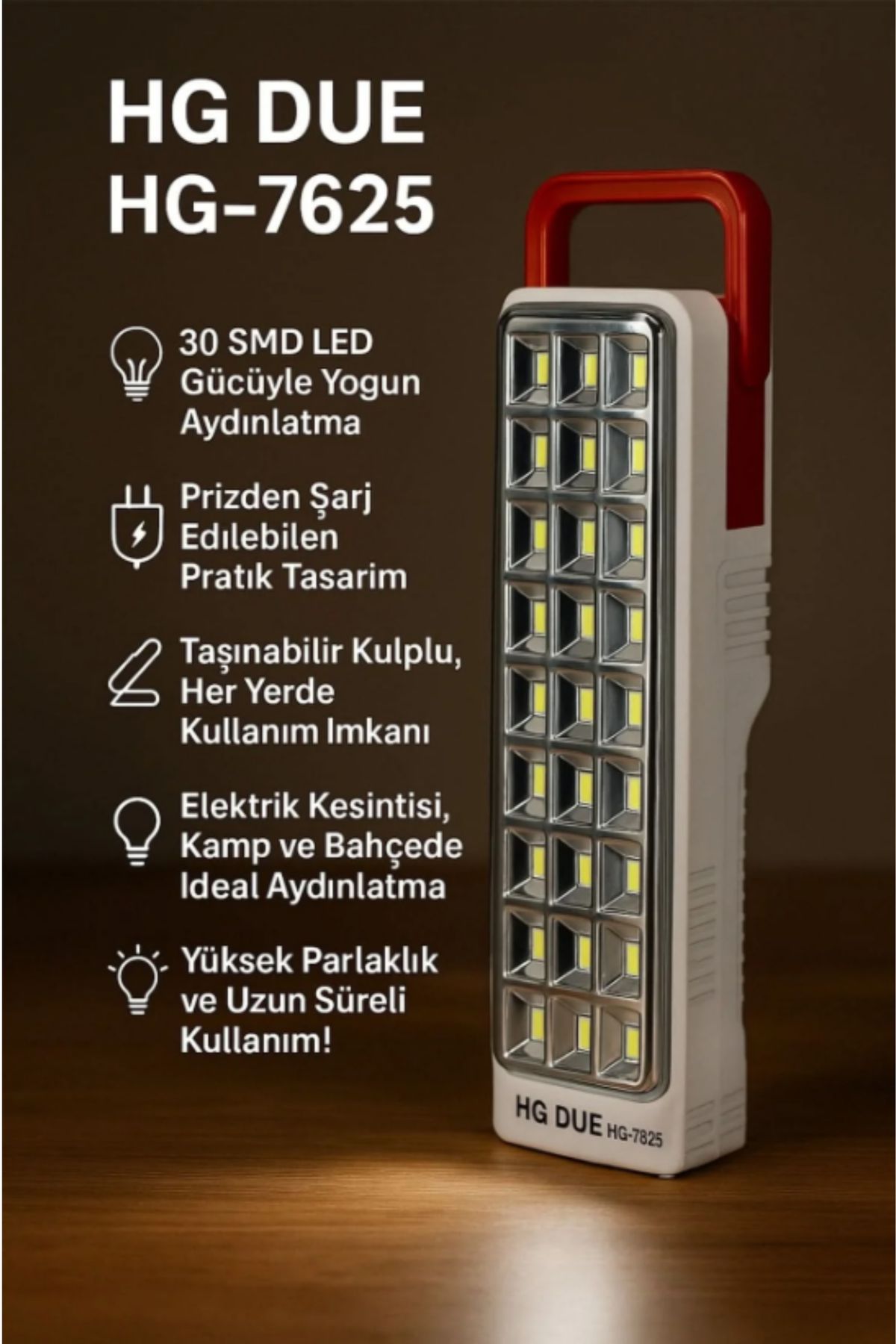 Beyyine Home HG-7625 Led Lamba Kamp Lambası Işıldak Fener Fiş Şarjlı Kulplu