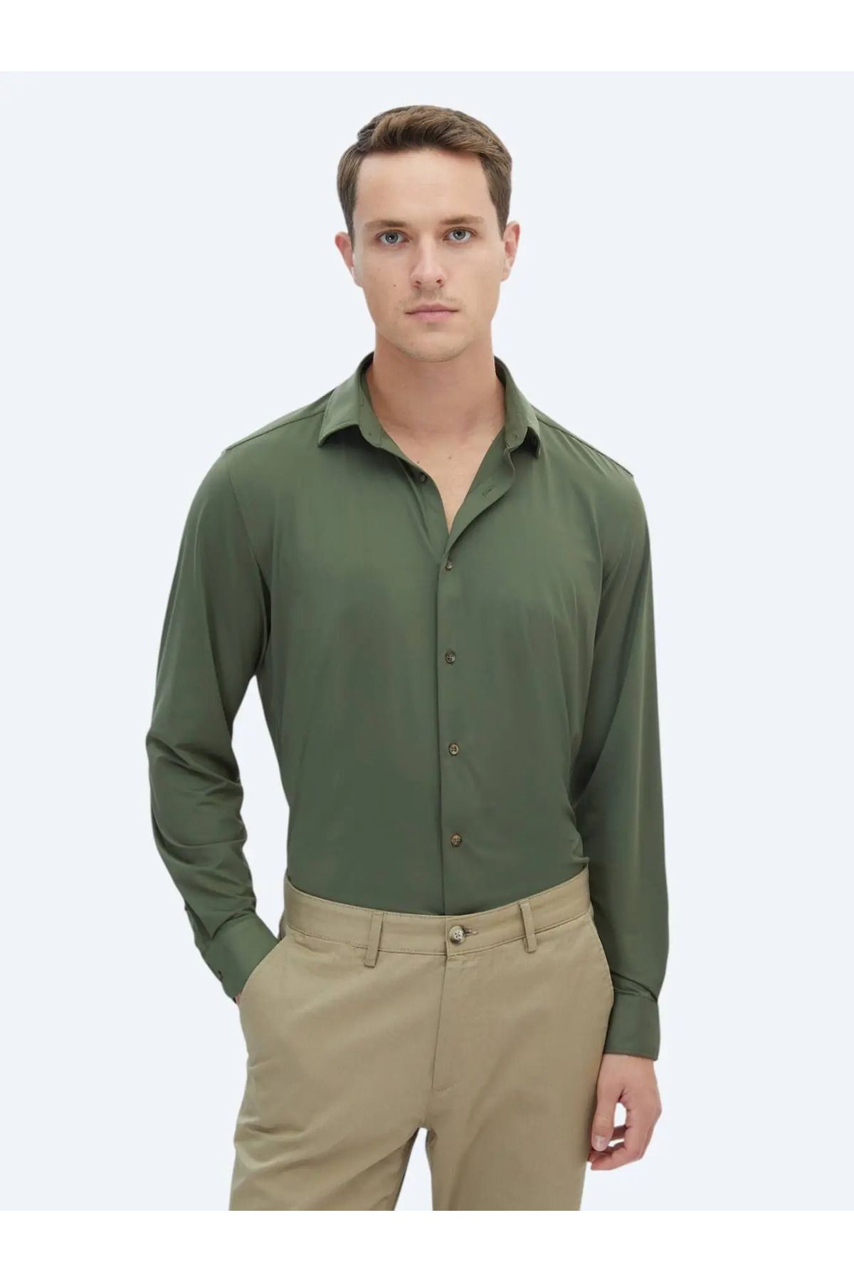 Kip Haki Regular Fit Casual Gömlek
