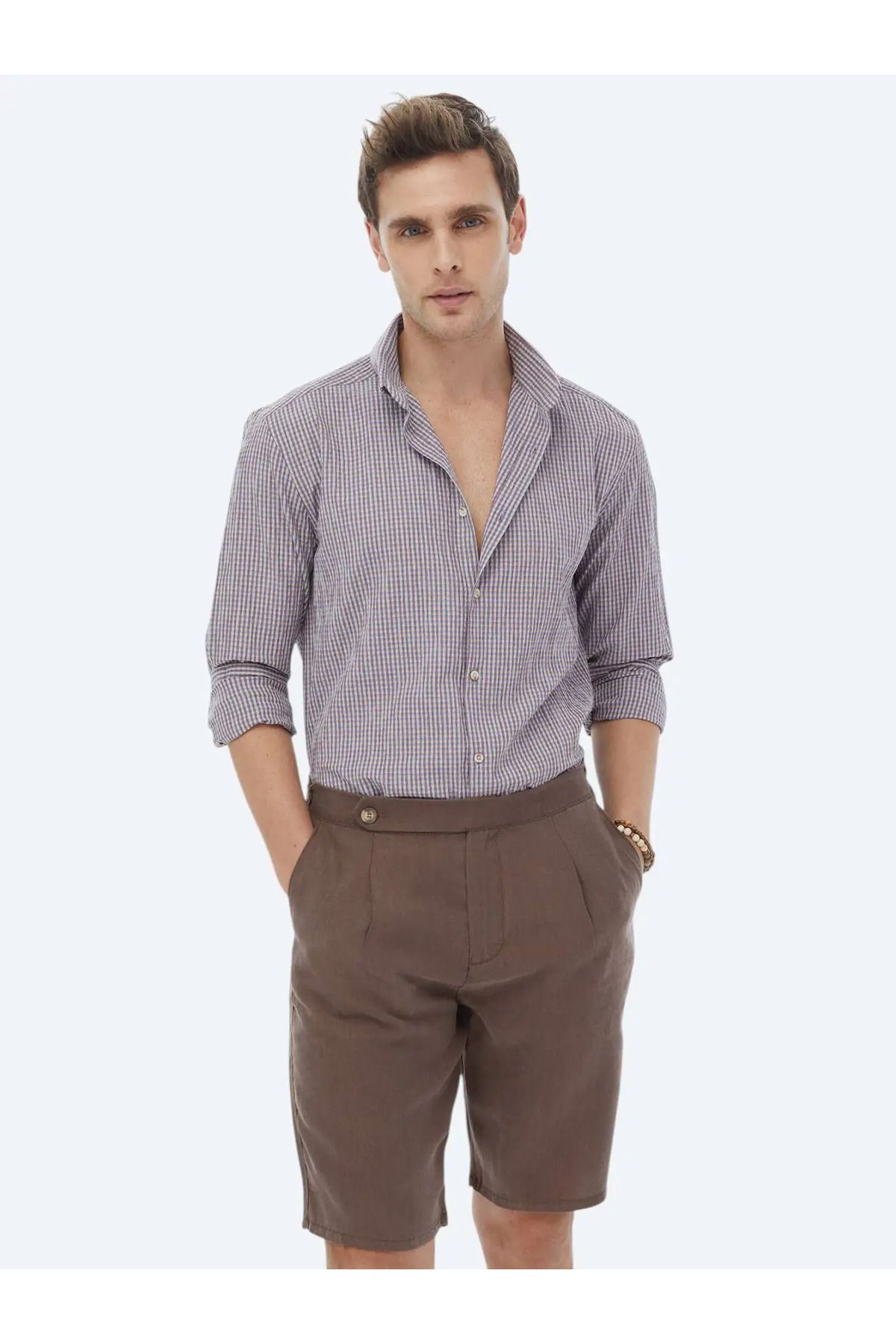 Kip Mürdüm Regular Fit Dokuma Casual Pamuk Karışımlı Gömlek