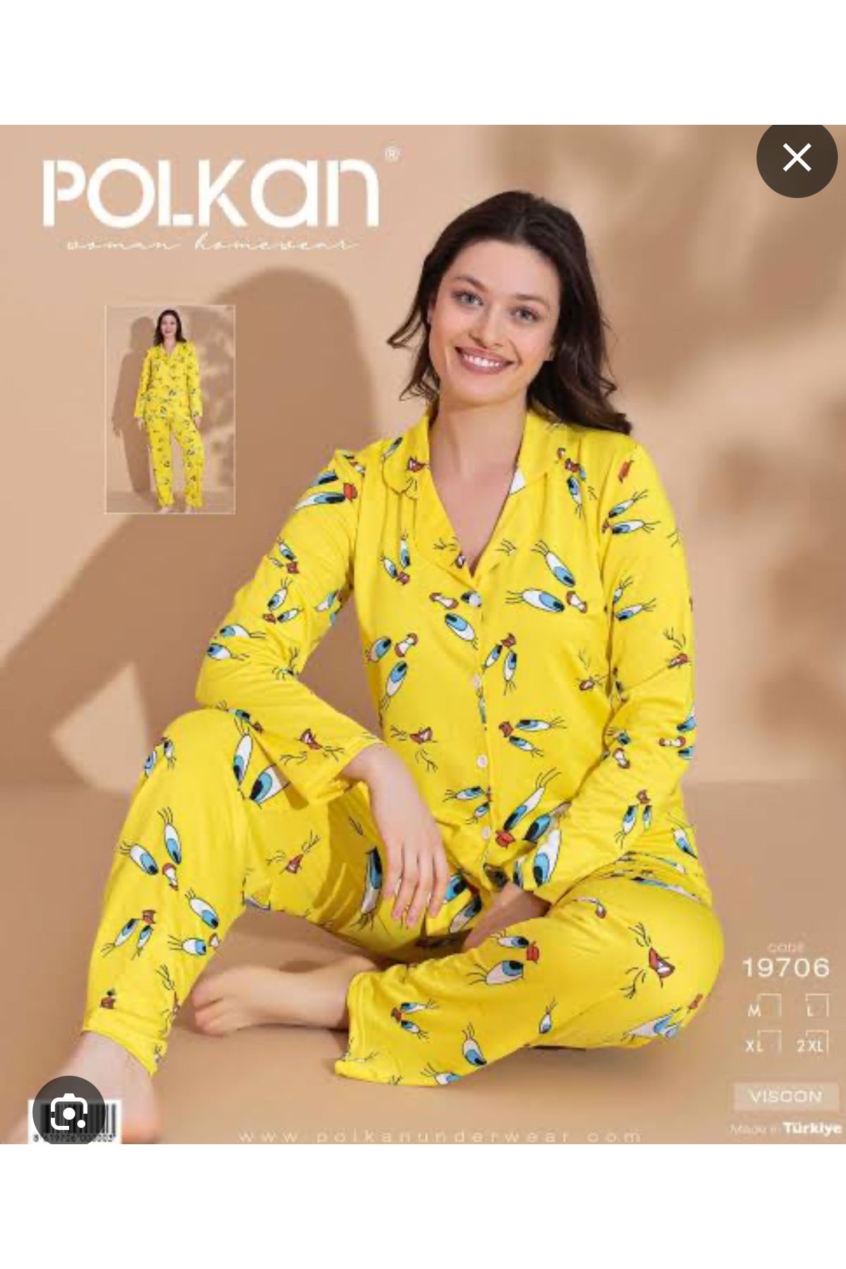 POLKAN OSMU POLKAN Viskon Uzun Kollu Pijama Takımı Tweety Civcivli