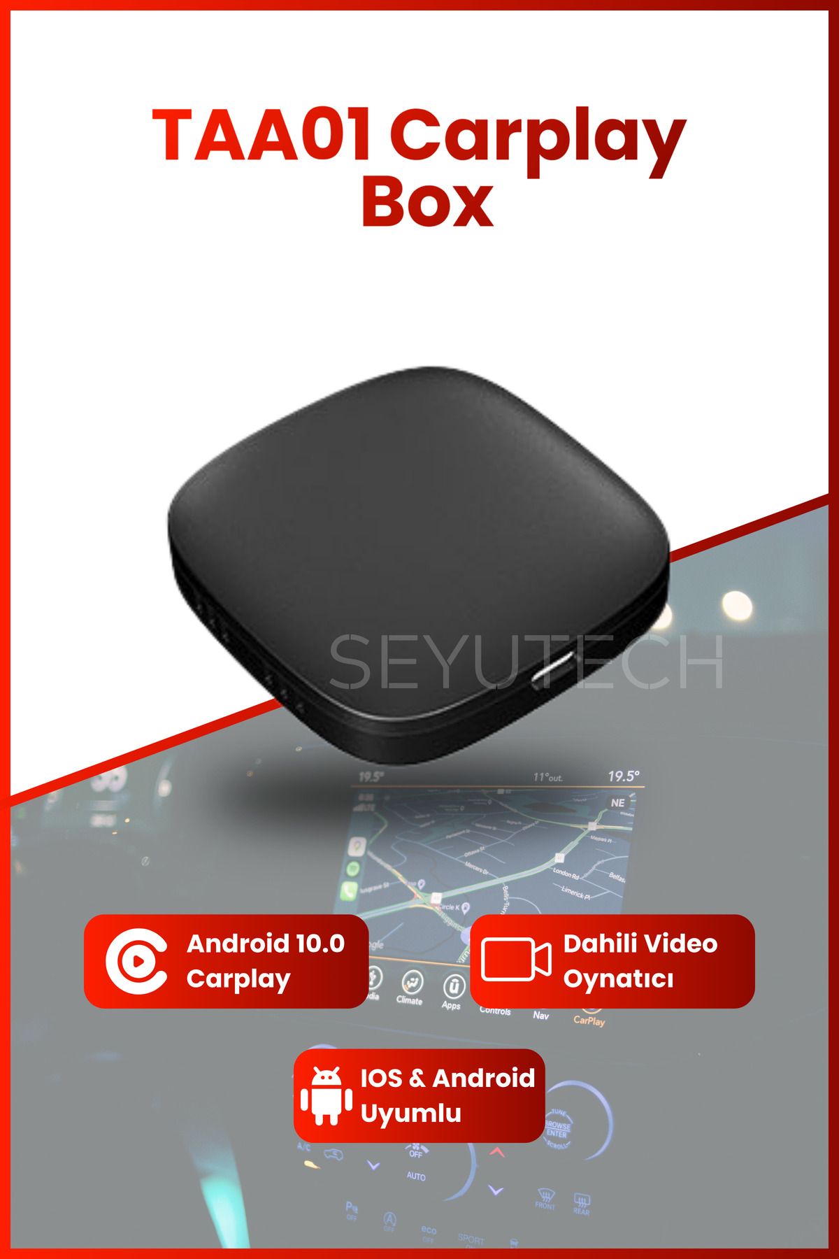 SEYUTECH TAA01 Carplay Dönüştürücü Ios ve Android Uyumlu Kablosuz Multimedya Video Oynatan Carplay