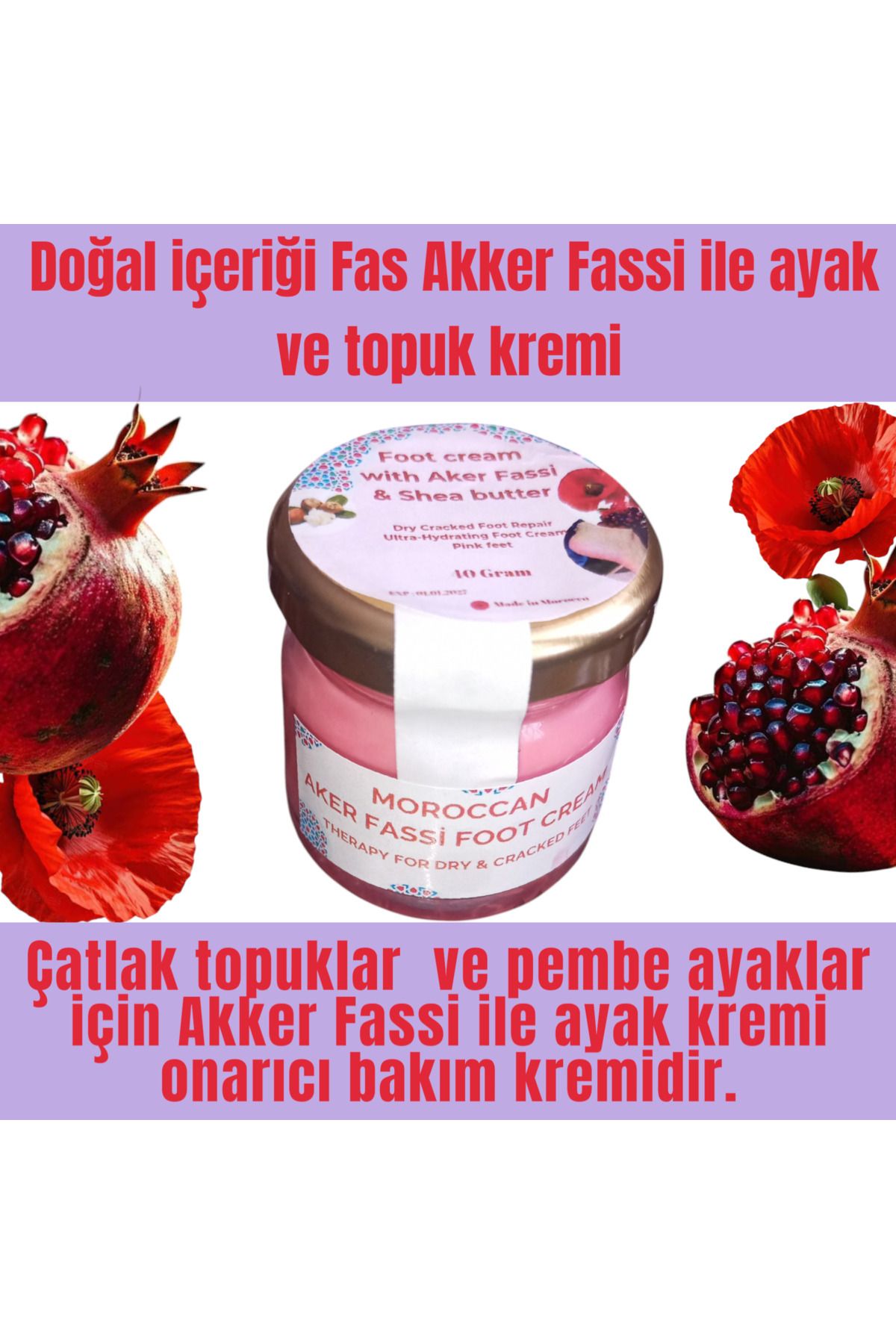 VİSKOYAT Akkar Fassi Ile Ayak Ve Topuk Çatlak Kremi, Ayak Bakımı, Ayak Kokusu Ve Topuk Pembe Topuk 40ml