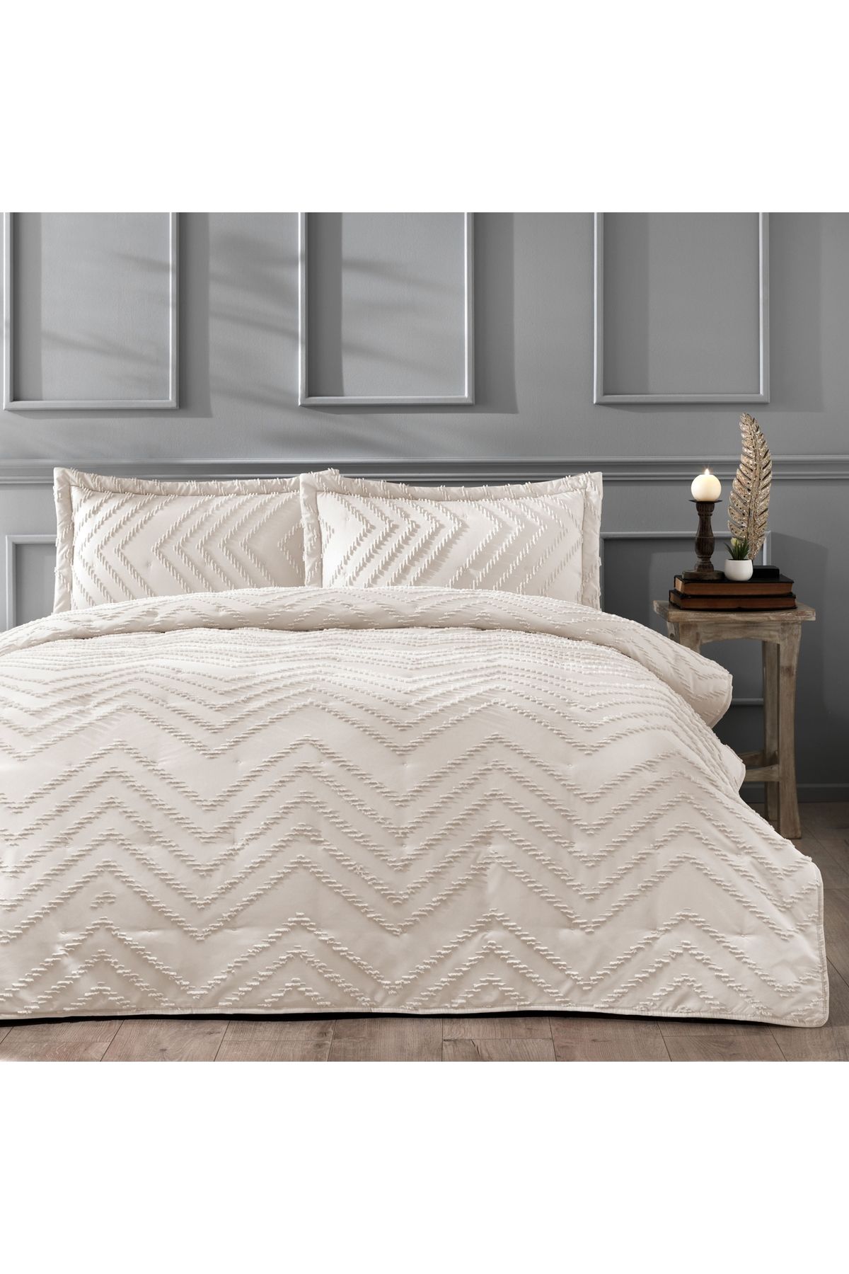 Linens Borneo Çift Kişilik Yatak Örtüsü Seti Taş