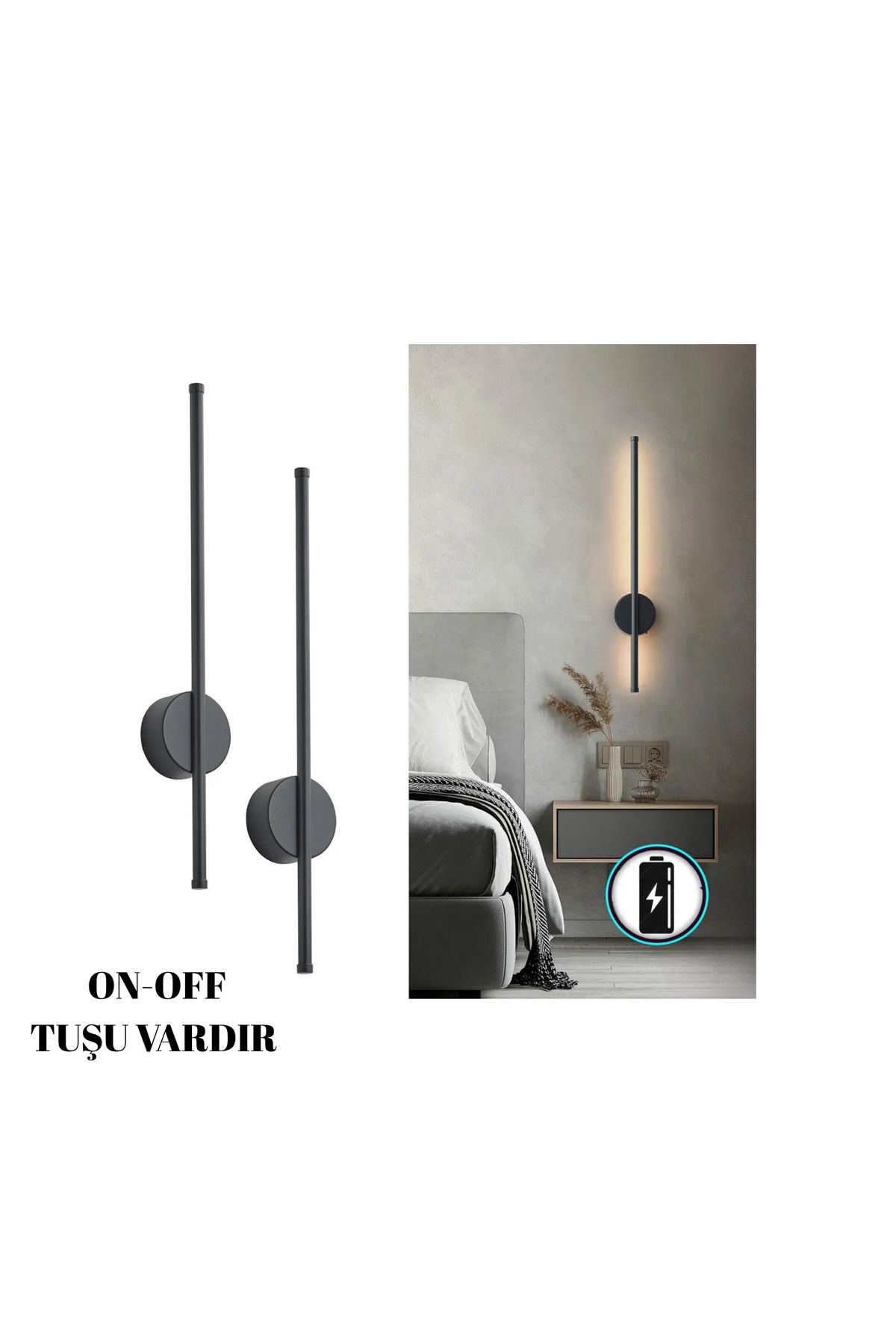 GlowX elektrik ŞARJLI APLİK MODERN 70 CM DUVAR APLİK 1 ADET