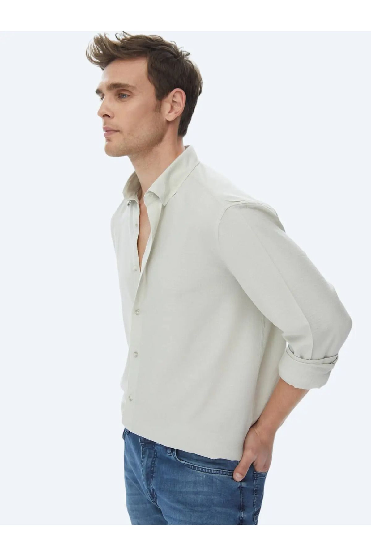 Kip Açık Haki Regular Fit Dokuma Casual Gömlek