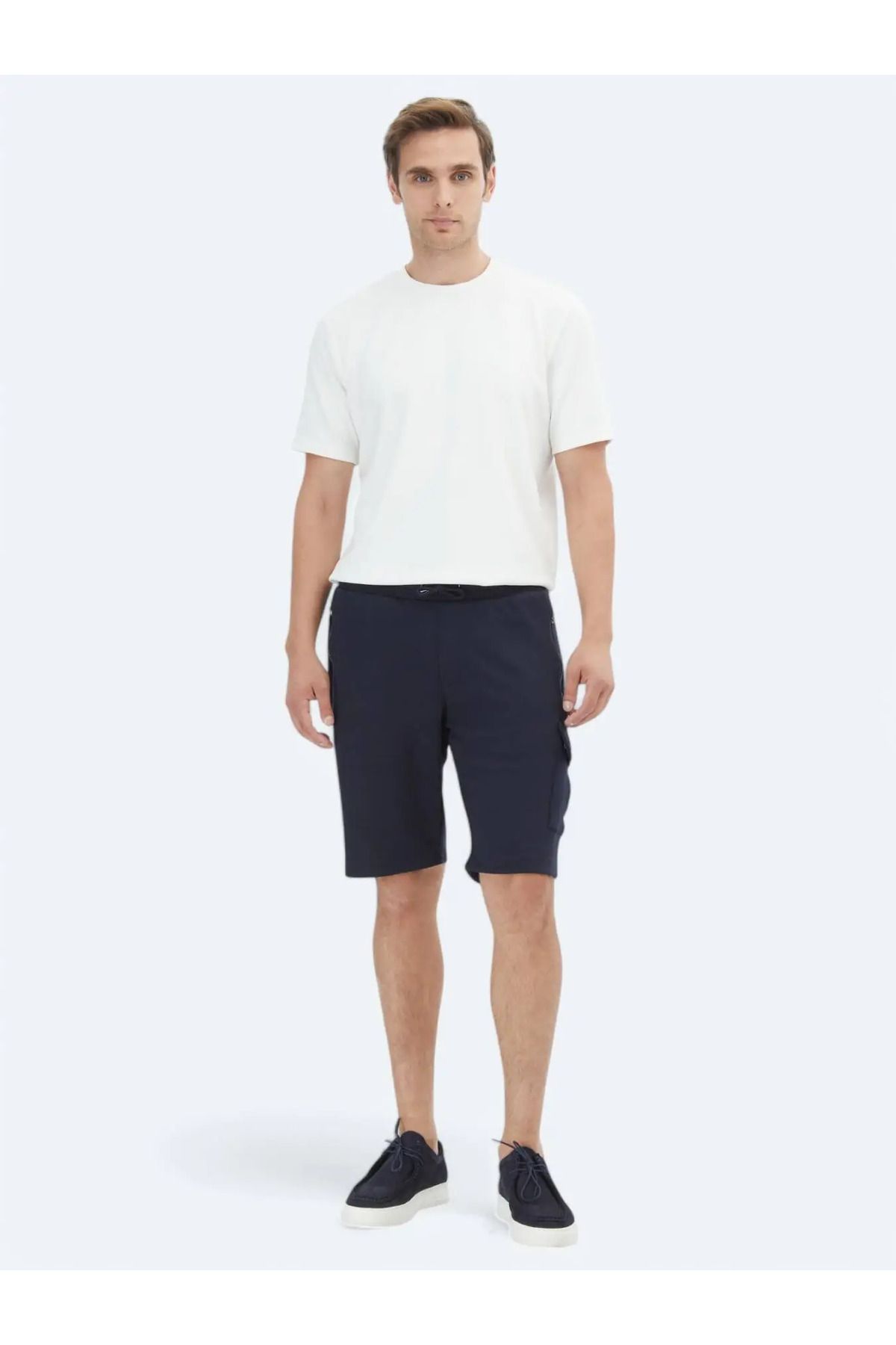 Kip Lacivert Düz Örme Jogging Fit Casual Bermuda