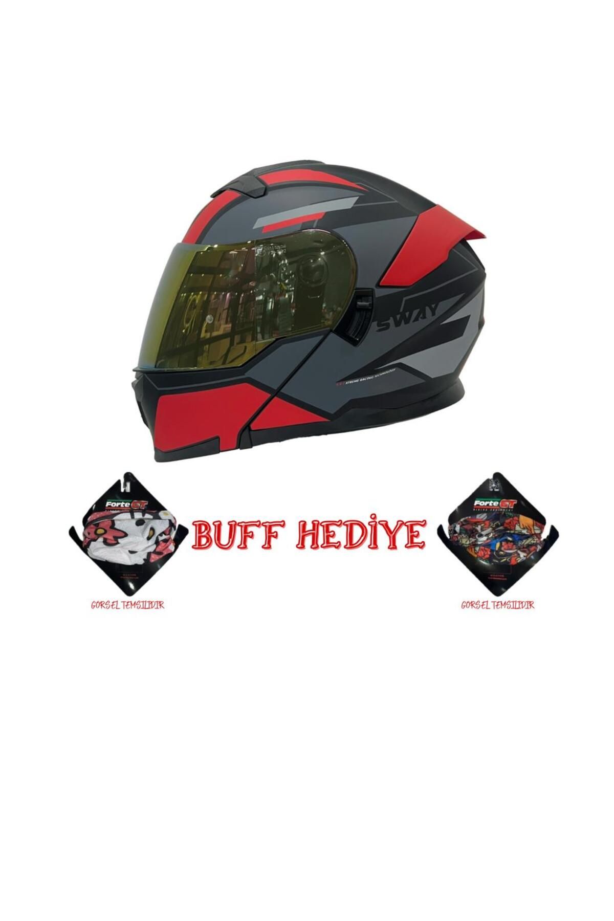 Sway Kask Sw 912 C1 Red Çene Açılır