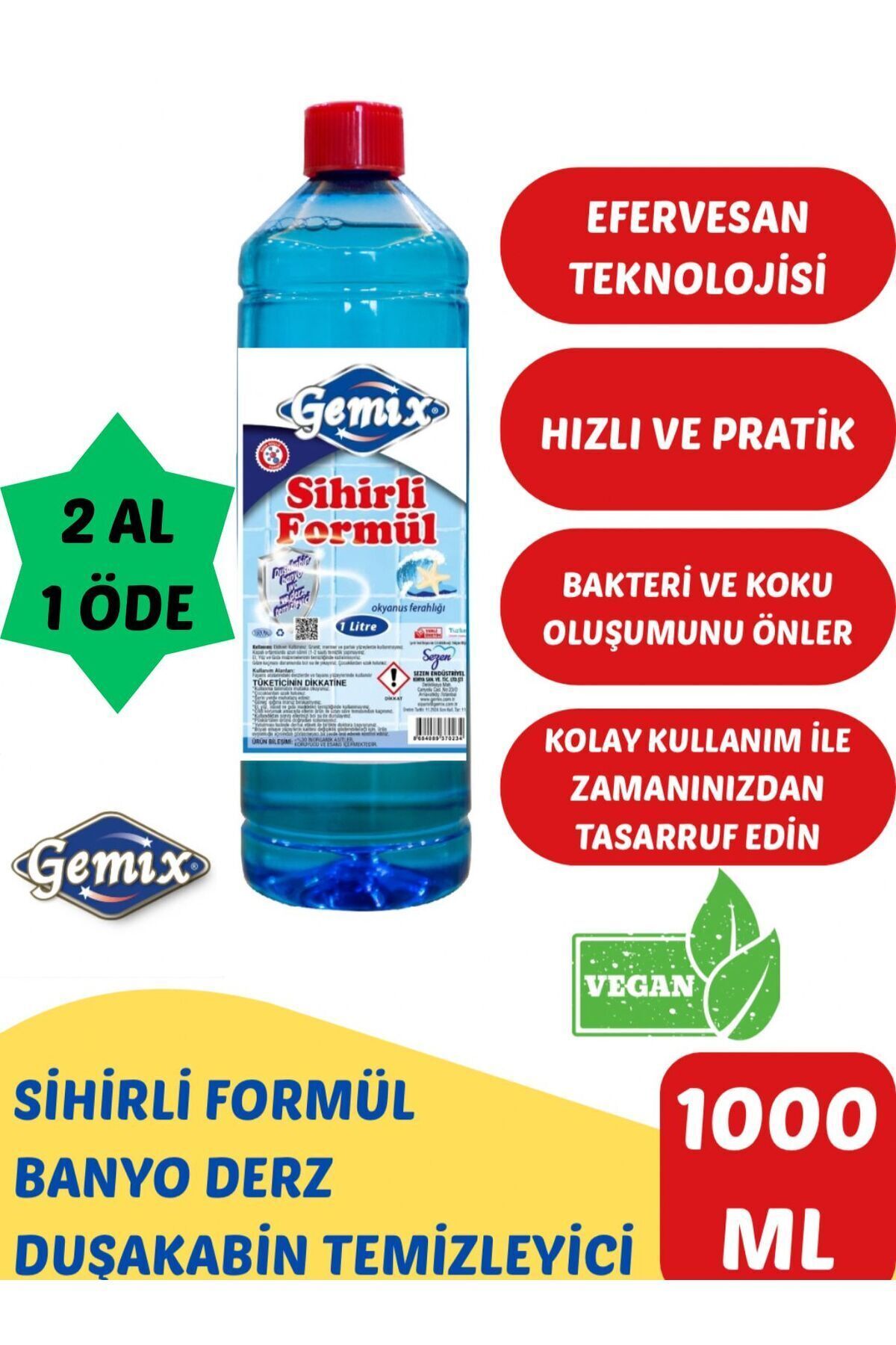 GEMİX Gemix Sihirli Formül Fayans Duşakabin Tuvalet Ve Derz Temizleyici 1lt