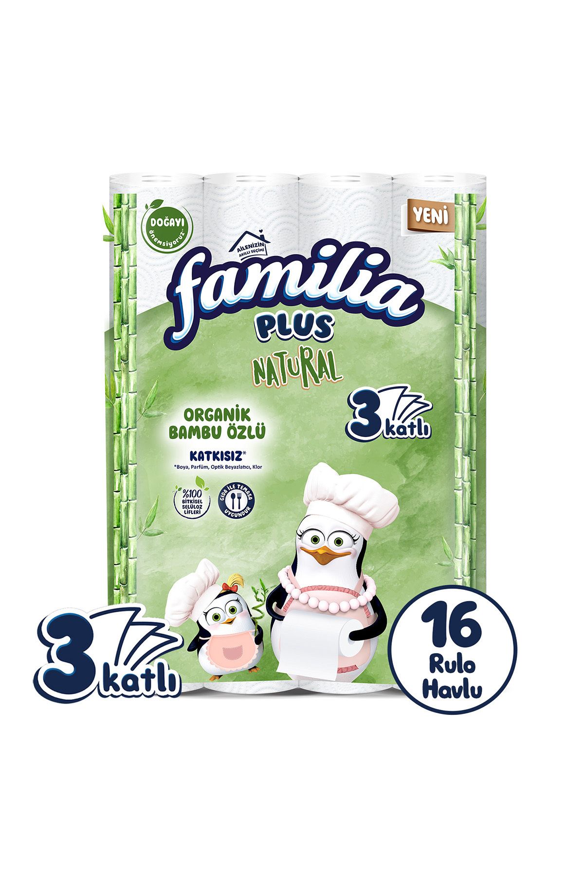 Familia Plus Natural Penguen Gofrajlı 16'lı Havlu Kağıdı