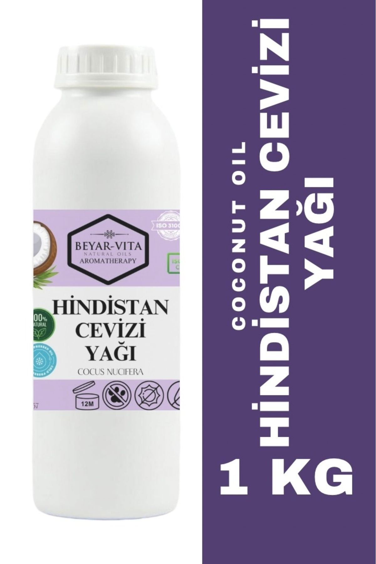 BEYARVİTA Hindistan Cevizi Yağı, 1 Kg (SOĞUK SIKIM)