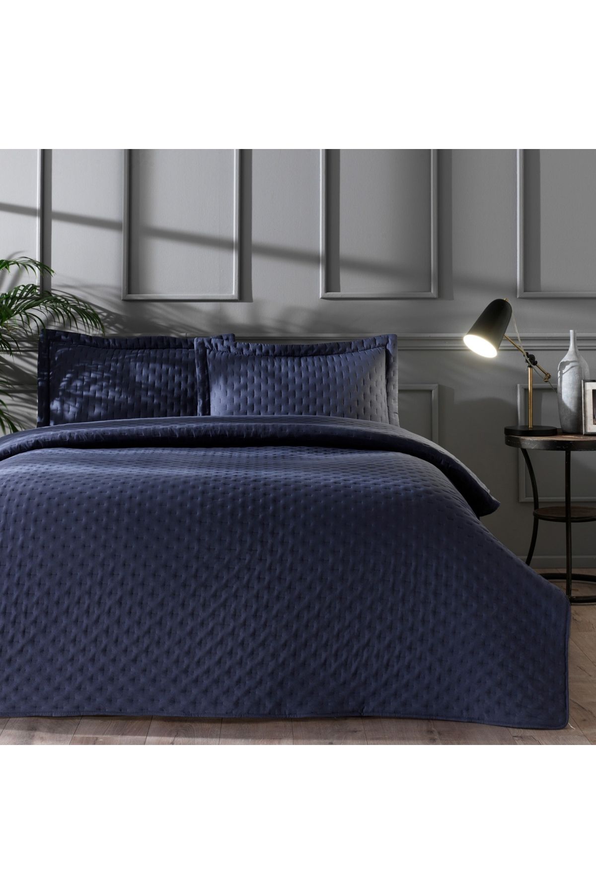 Linens Gardenia Çift Kişilik Yatak Örtüsü Seti Lacivert