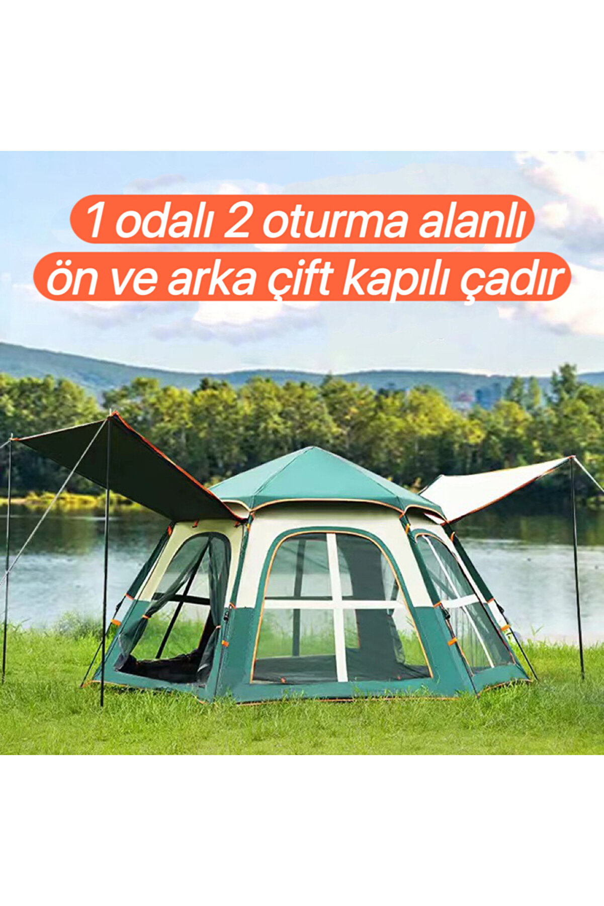 SHUFA Tam Otomatik Su Ve Rüzgar Geçirmez Gölgelikli Altıgen Çadır Aile Çadırı 280x240x155 Cm