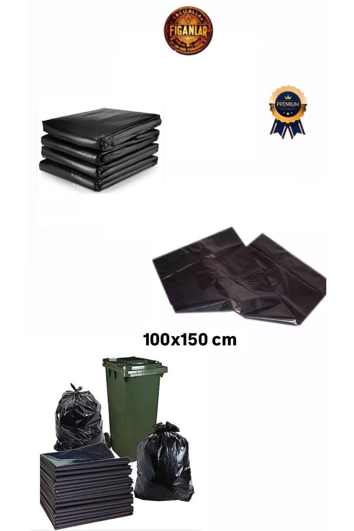 figanlar ambalaj 1.Kalite Kalın Siyah 5 Adet 100x150cm Çöp Torbası/Konteyner Çöp Poşeti/Kurban Taşıma Poşeti
