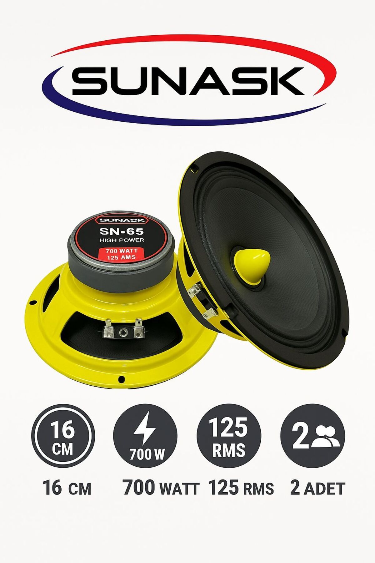 Sunask Sn-65 700 Watt 125 Rms 16 Cm Midrange Hoparlör 2 Adet Amfi Uyumludur Yerli Üretim
