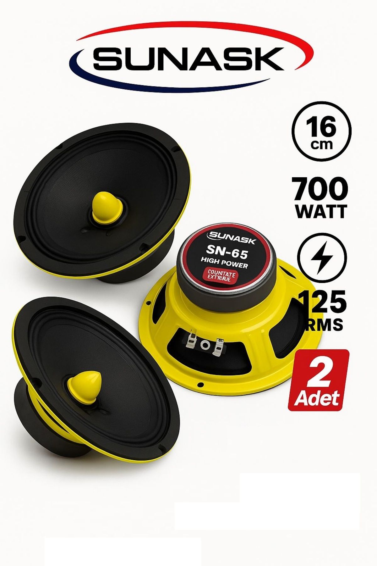 Sunask Sn-65 16 Cm 700 Watt 125 Rms Kurşun Göbek Midrange Hoparlör Takımı 2 Adet