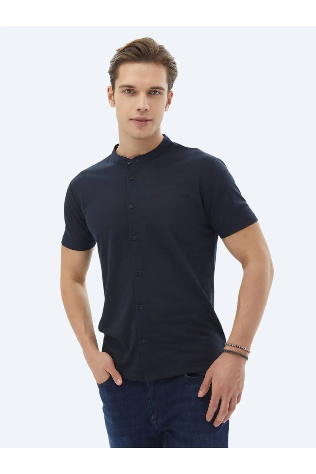 Kip Lacivert Düz Regular Fit Casual Gömlek