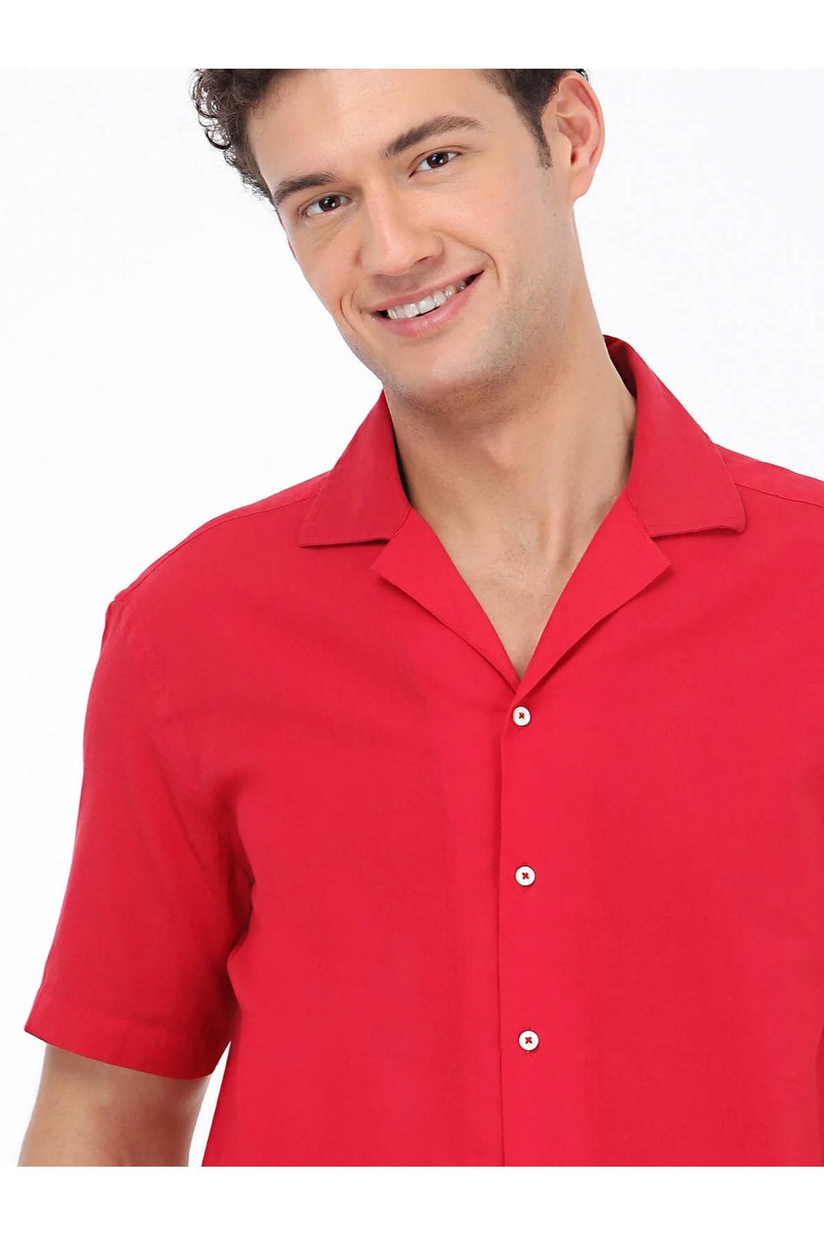 Kip Kırmızı Desenli Regular Fit Dokuma Casual %100 Pamuk Gömlek