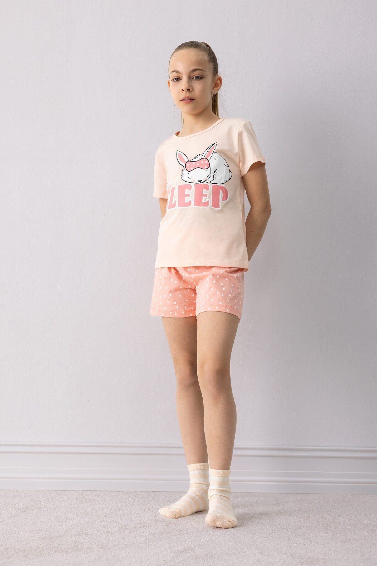 Defacto Kız Çocuk Pijama Takımı Baskılı Kısa Kollu Üst Esnek Belli Şort E6227a825hs
