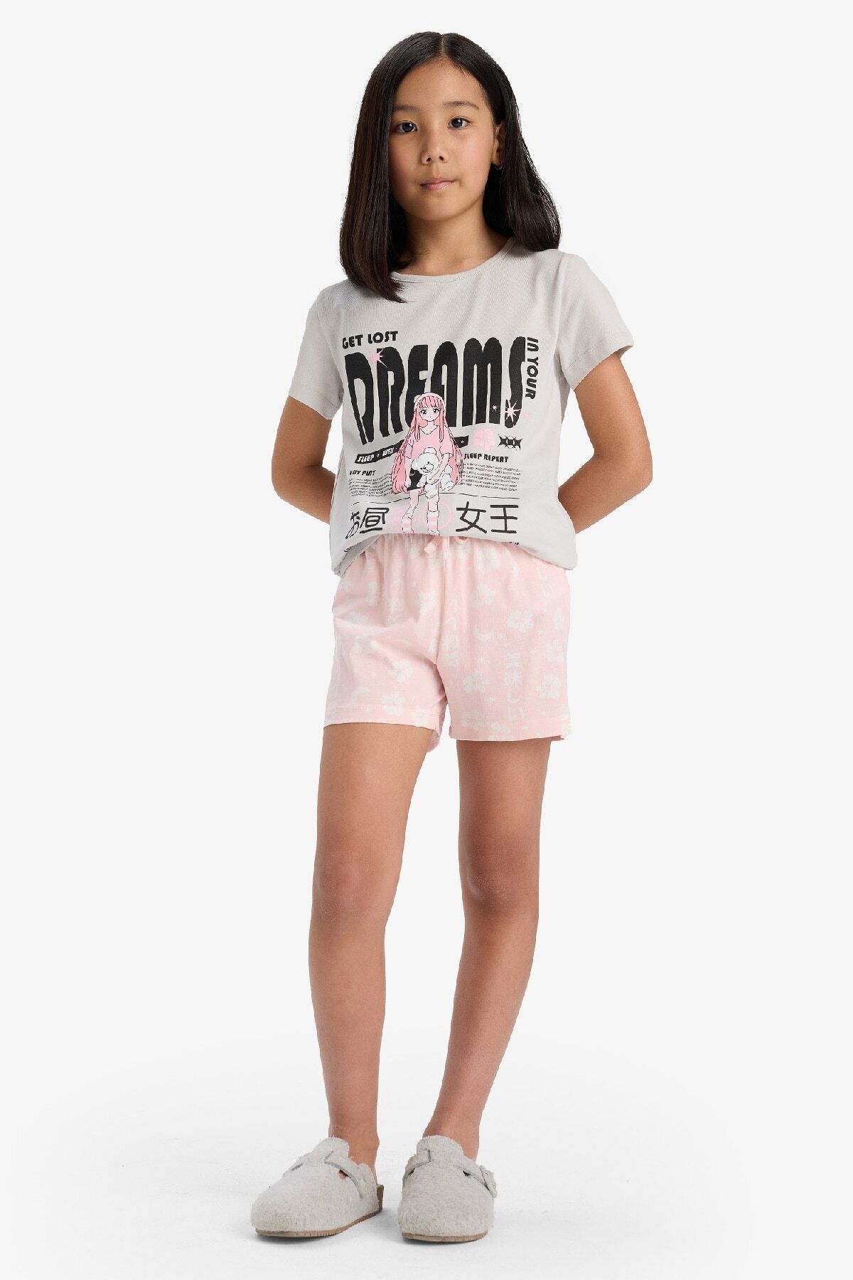 Defacto Kız Çocuk Pijama Takımı Baskılı Kısa Kollu Üst Desenli Şort E0545a825hs