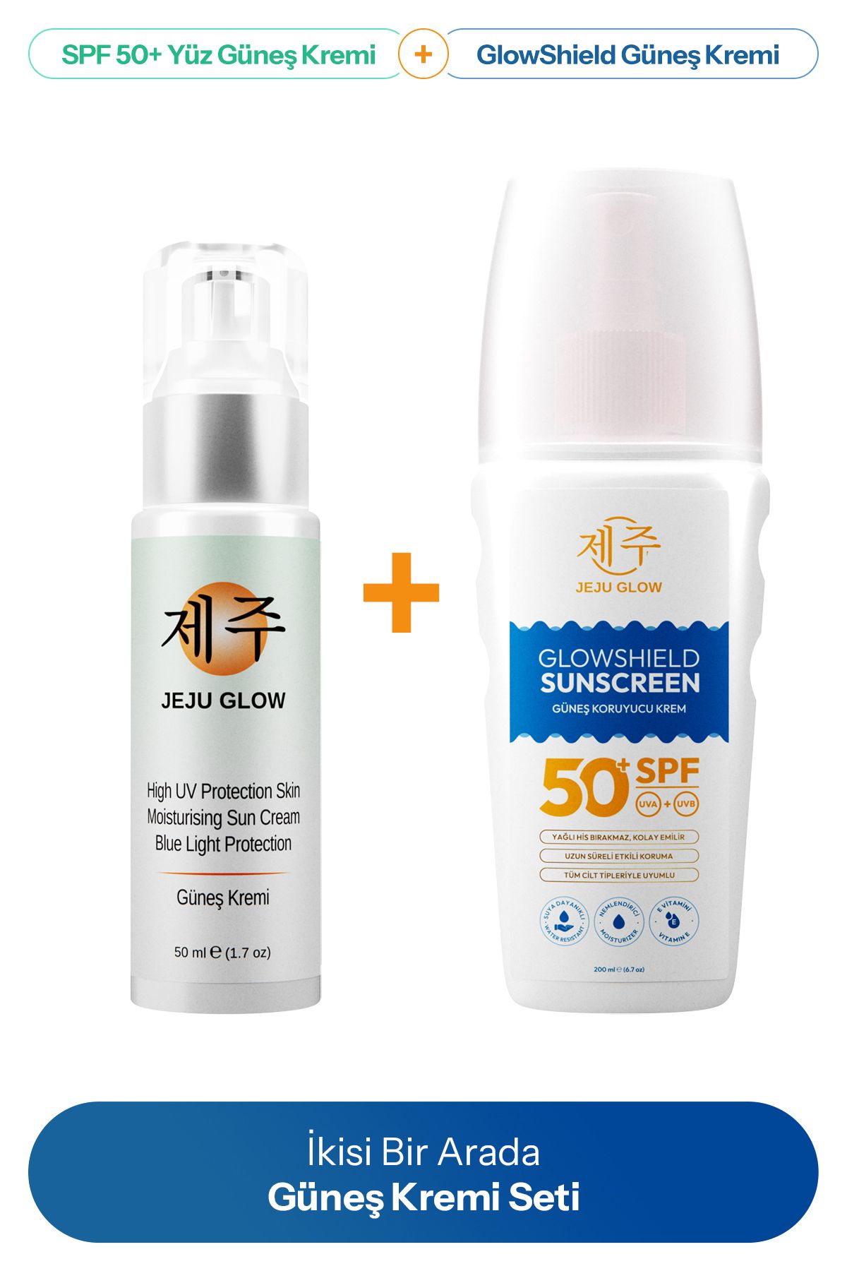JEJU GLOW 50 Spf Yüz ve Vücut Güneş Kremi Seti 50 ml + 200 ml