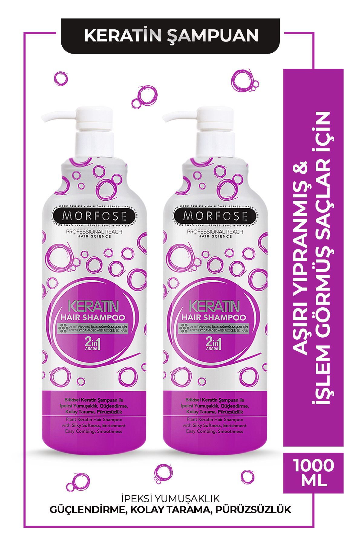 Morfose Keratin Içeren Saç Şampuanı 1000 ml 2 Adet