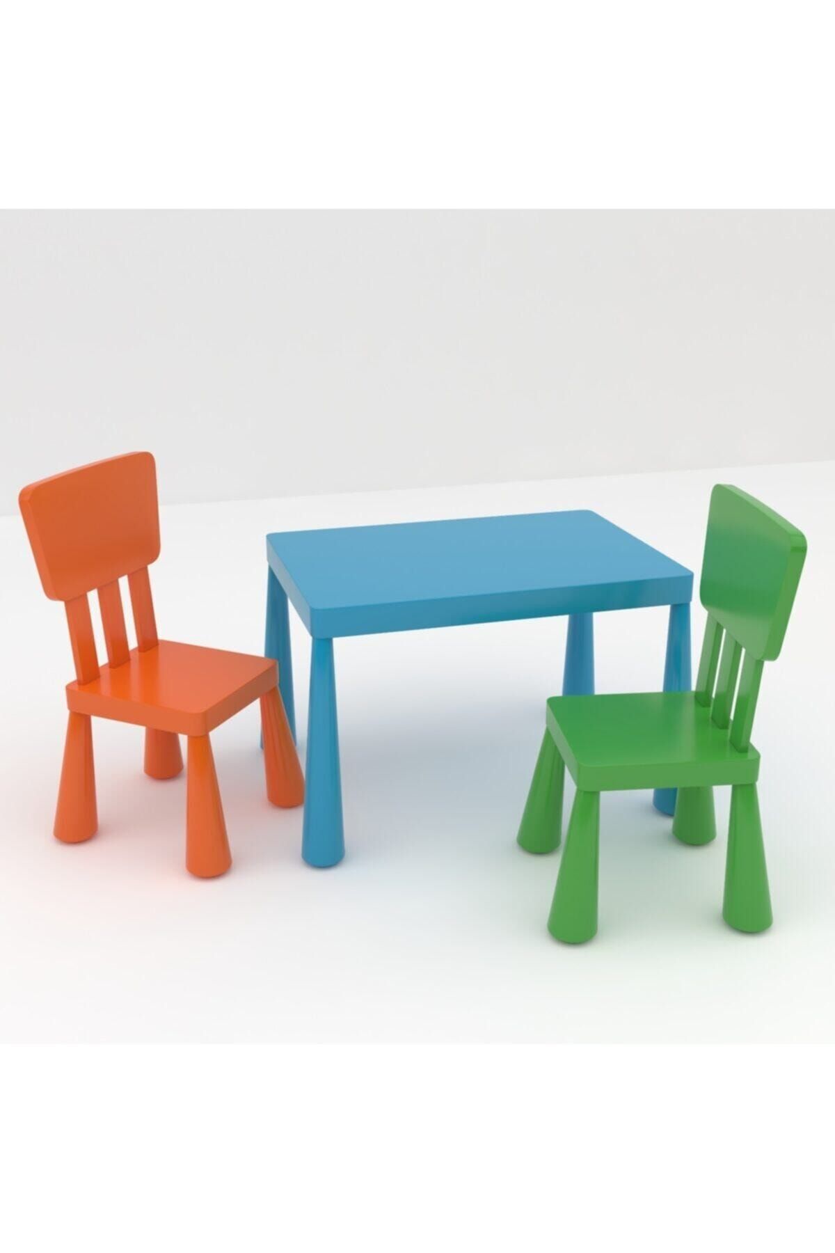 zengi plastik Mavi Mammut Çocuk Masası Ve Turuncu Yeşil Sandalye Takımı