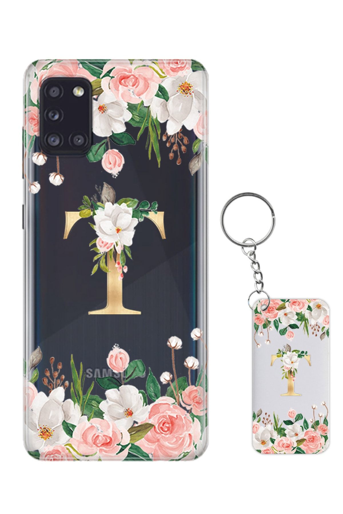 Escover Aksesuar Samsung Galaxy A31 Çiçek Desenli T Harfli Silikon Telefon Kılıfı