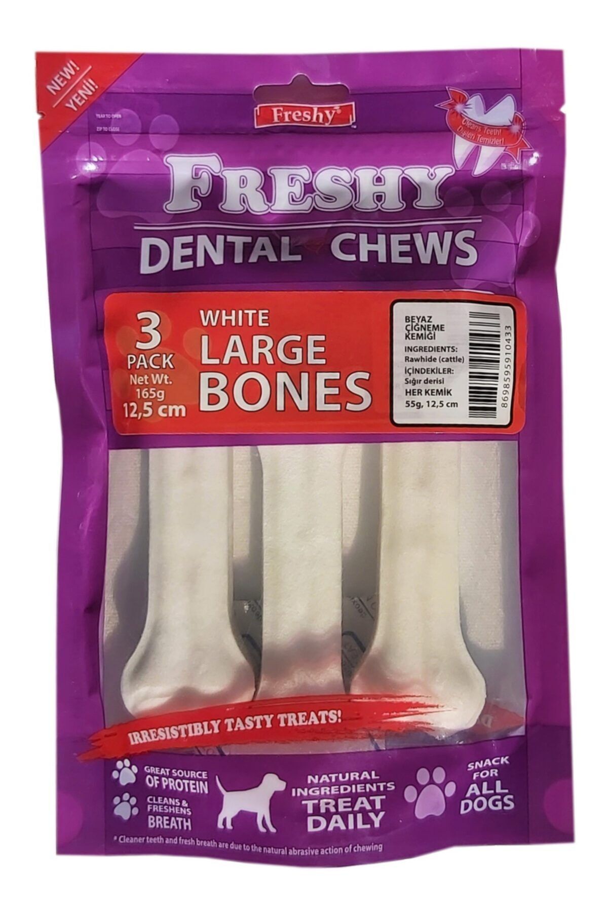 Freshy Büyük Boy Beyaz Dental Pres Kemik 12,5 Cm 5 Inç Toplam 165 Gram