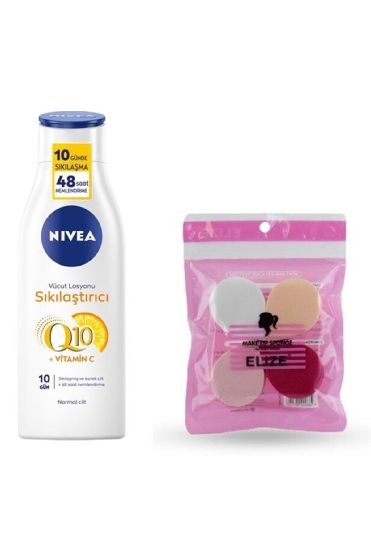 NIVEA Q10 Sıkılaştırıcı C Vitaminli Vücut Losyonu 250 ml - 4 Lü Makyaj Süngeri
